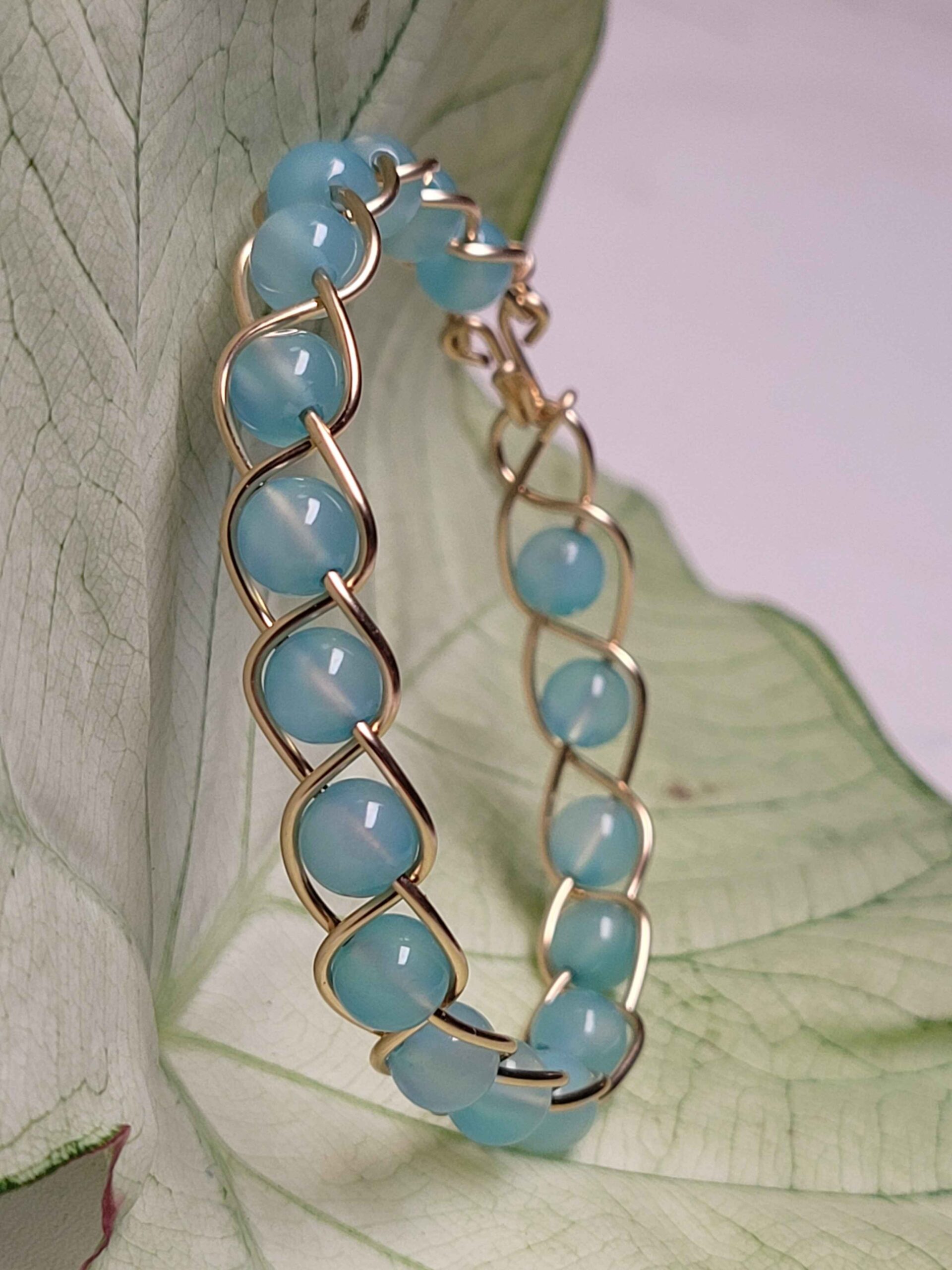 Light Blue Chalcedony & Gold Braid Bracelet - Image 2