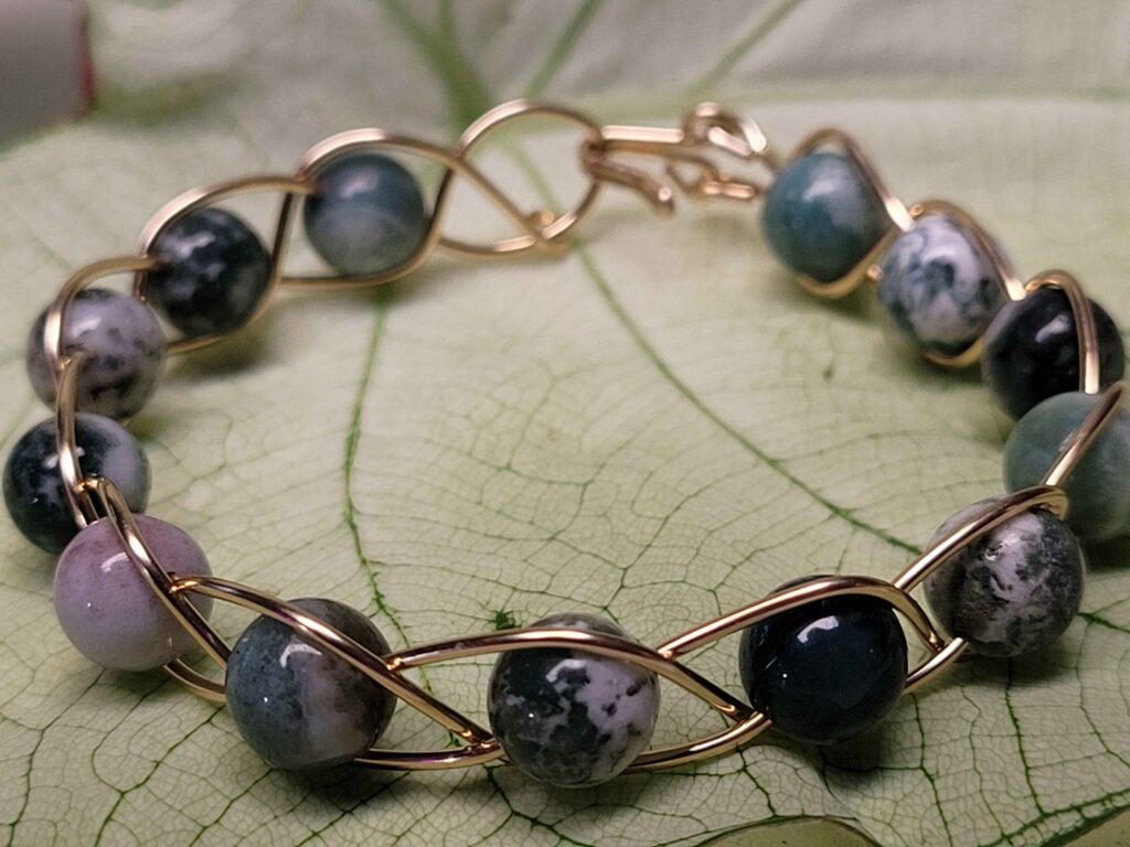 Tree Agate & Gold Braid Bracelet