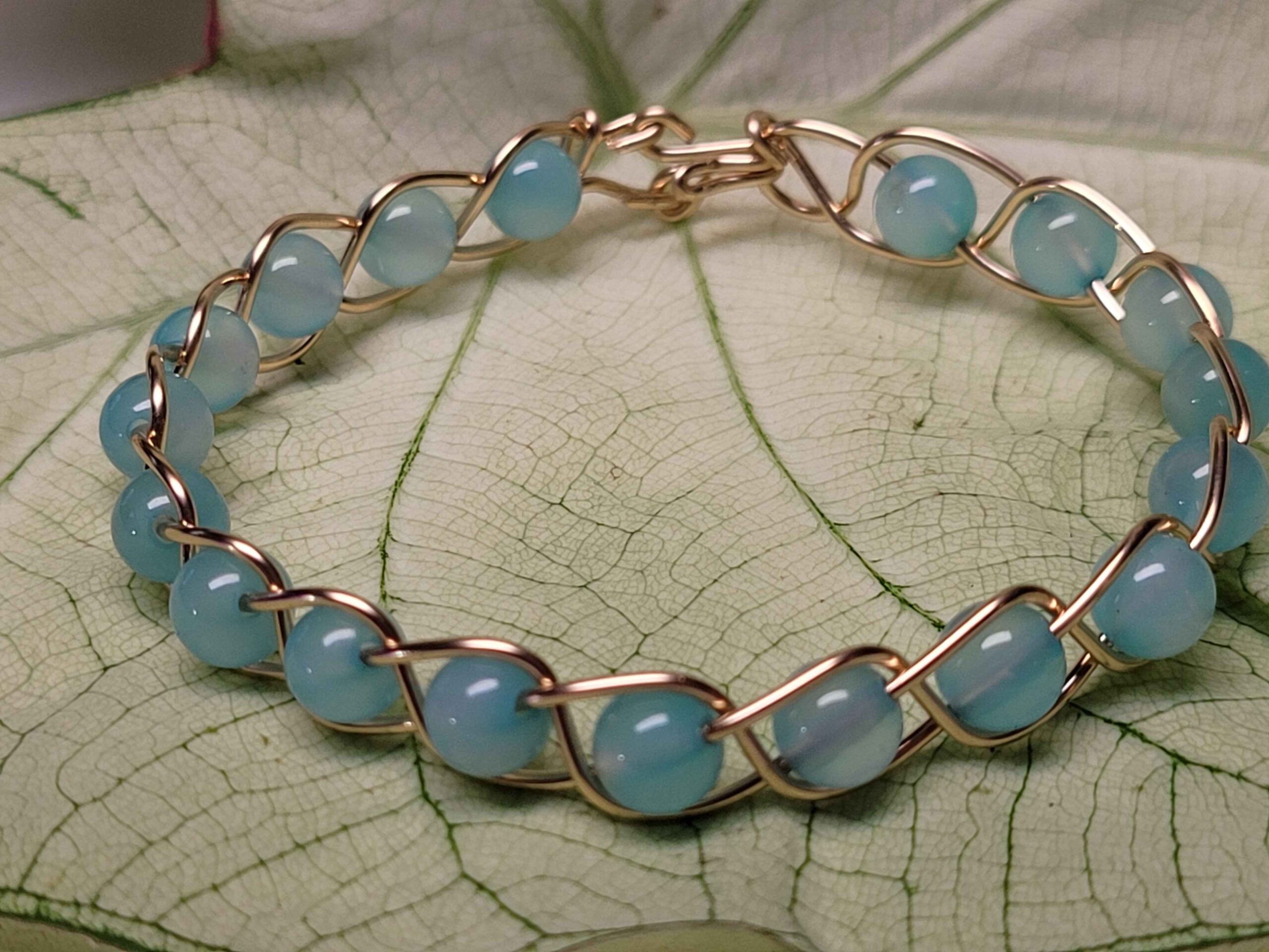 Light Blue Chalcedony & Gold Braid Bracelet - Image 3