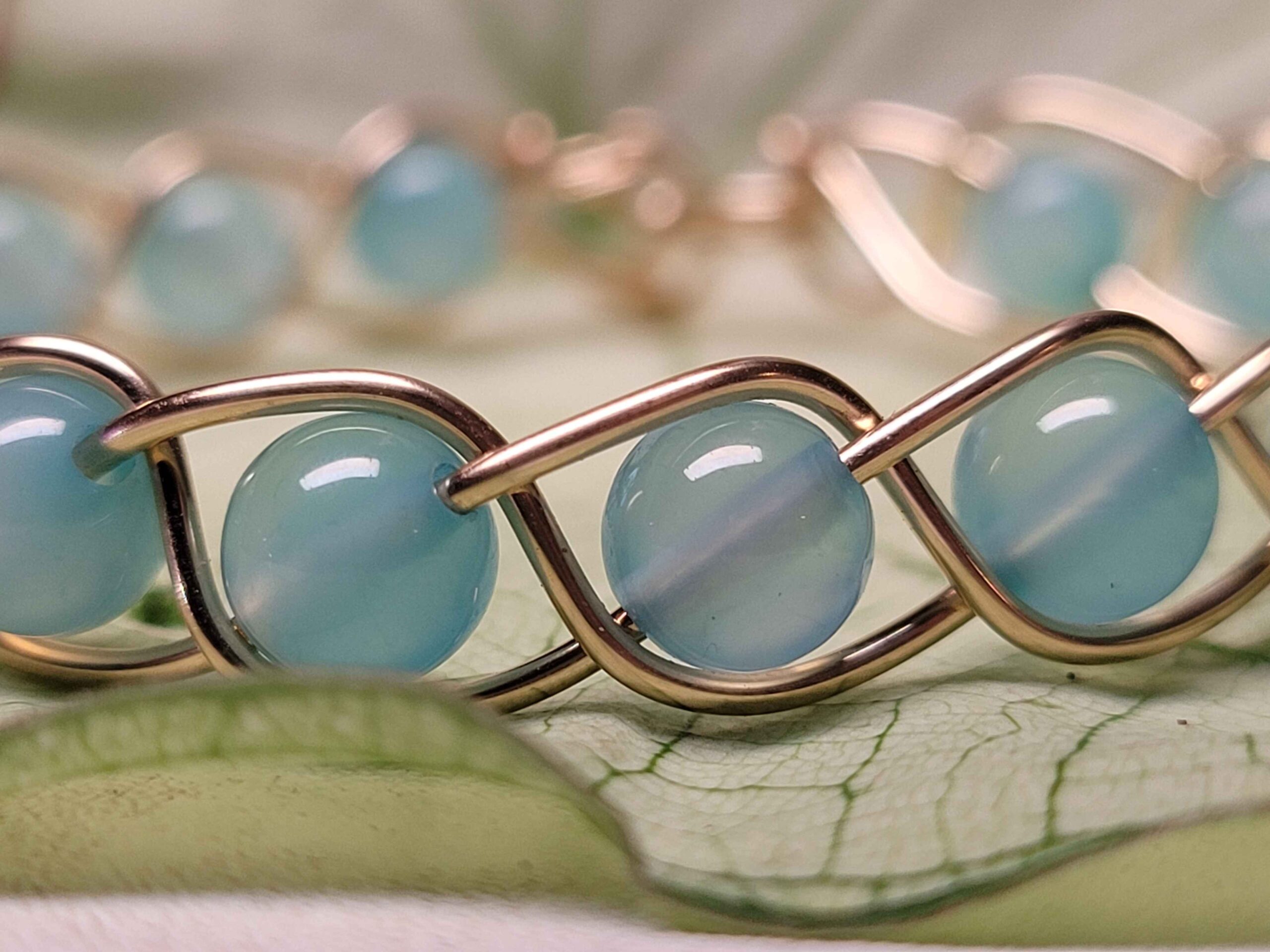 Light Blue Chalcedony & Gold Braid Bracelet - Image 4