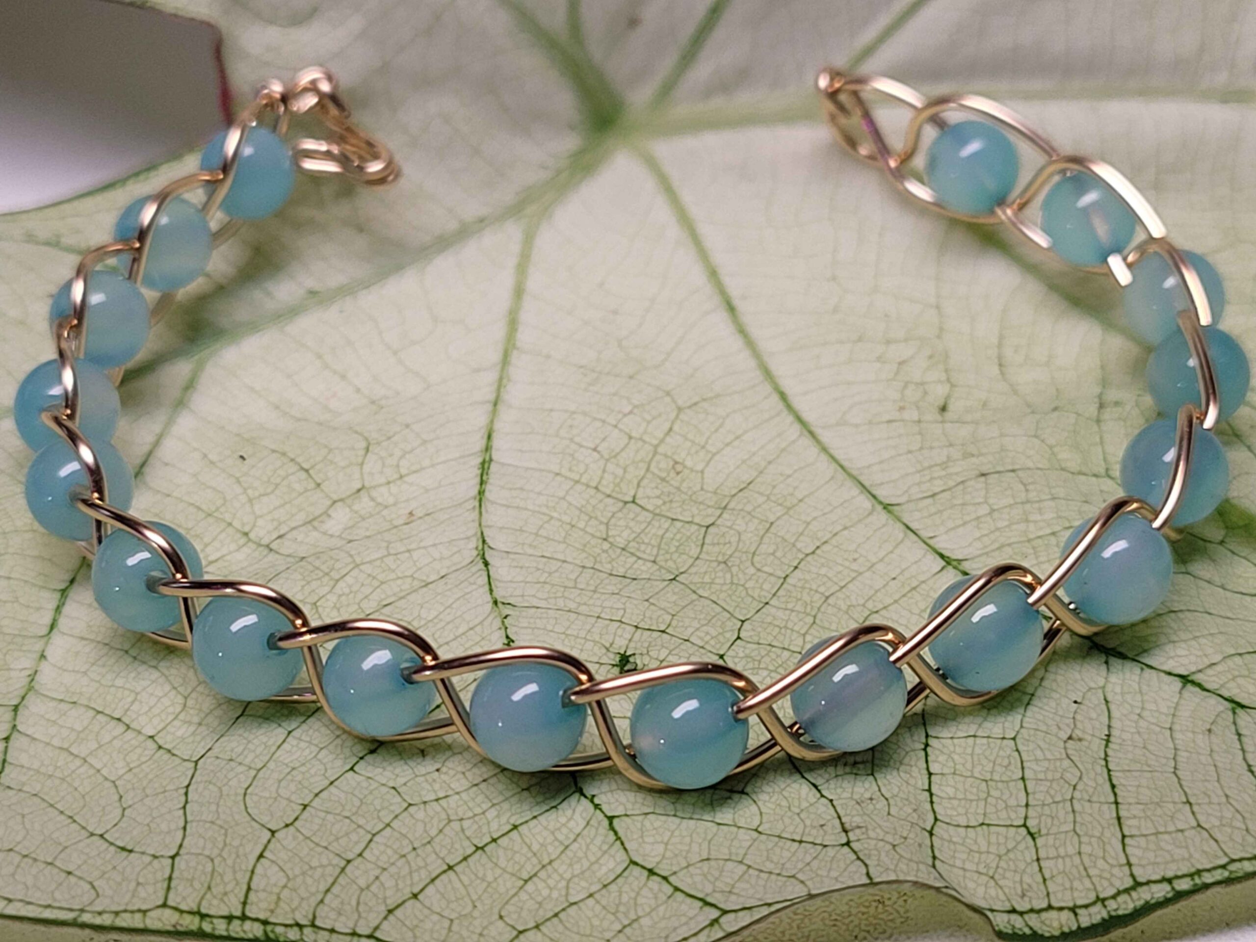 Light Blue Chalcedony & Gold Braid Bracelet - Image 5