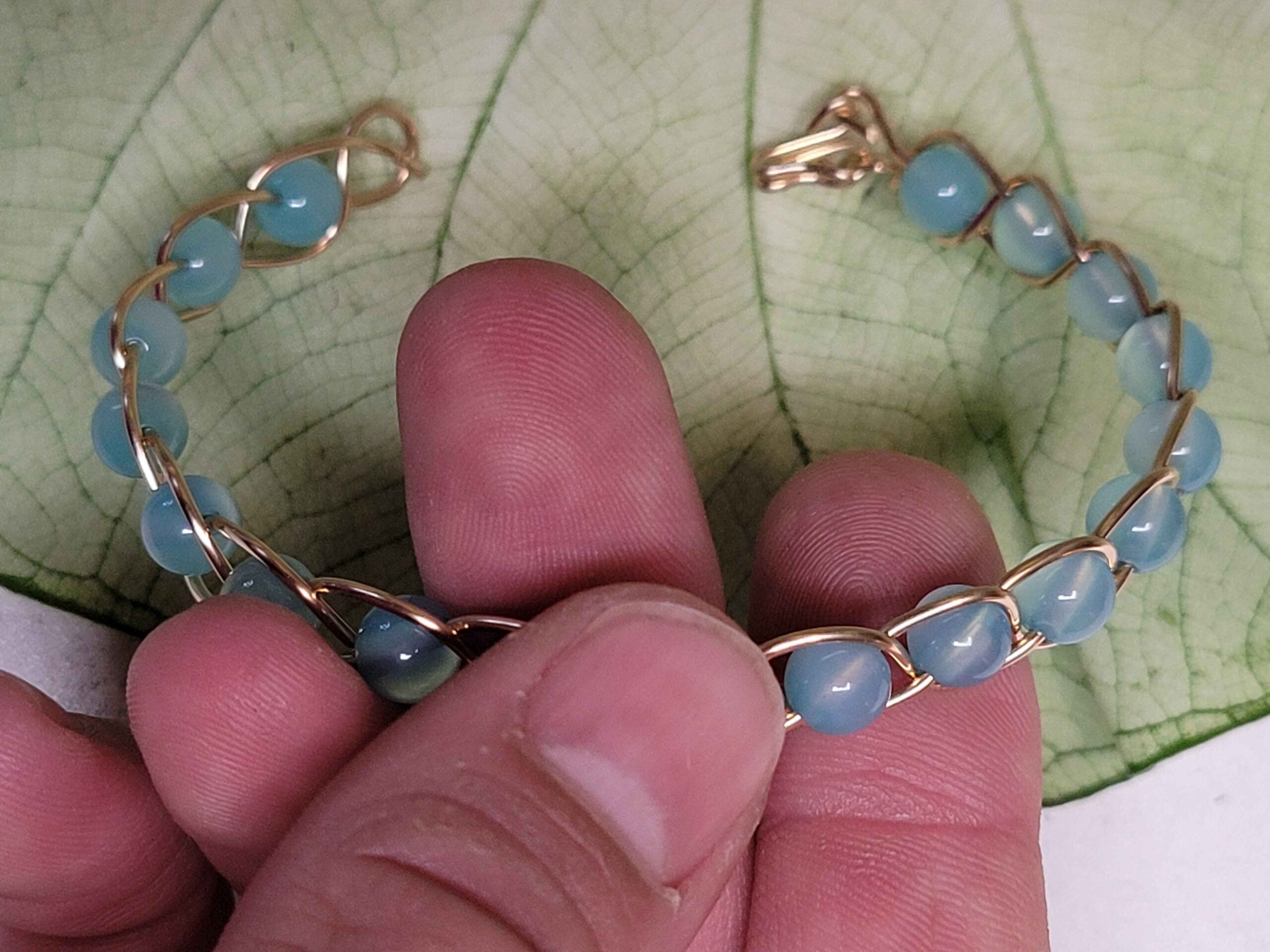 Light Blue Chalcedony & Gold Braid Bracelet - Image 6