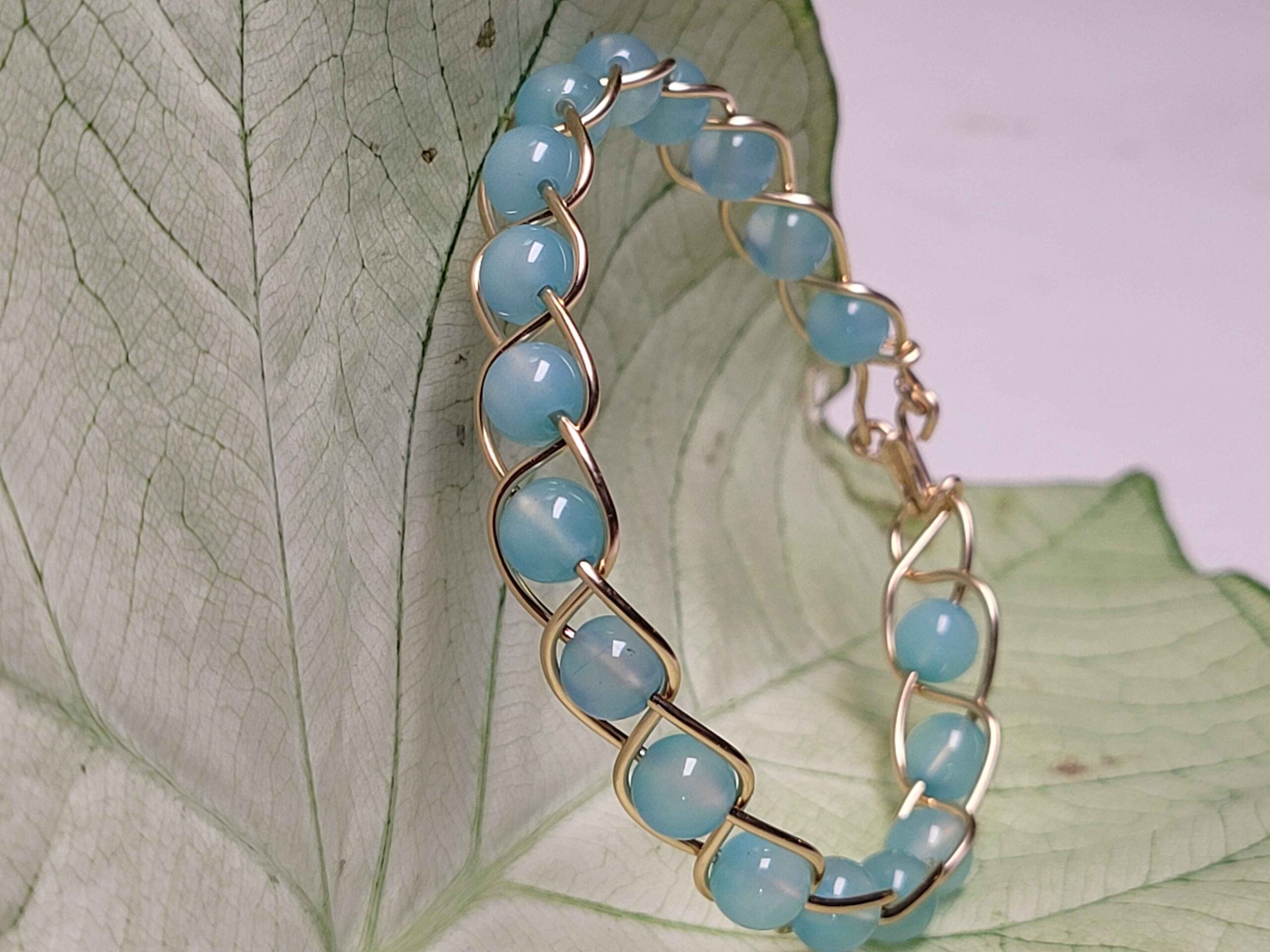 Light Blue Chalcedony & Gold Braid Bracelet - Image 7