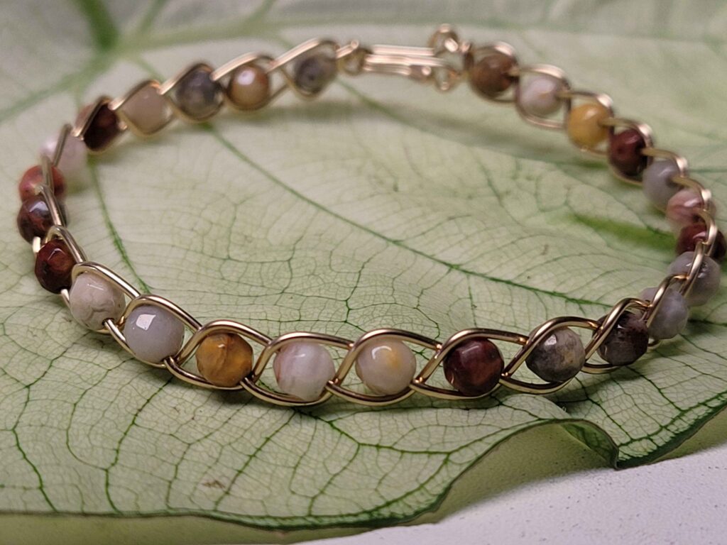 Crazy Lace Agate & Gold Braid Bracelet