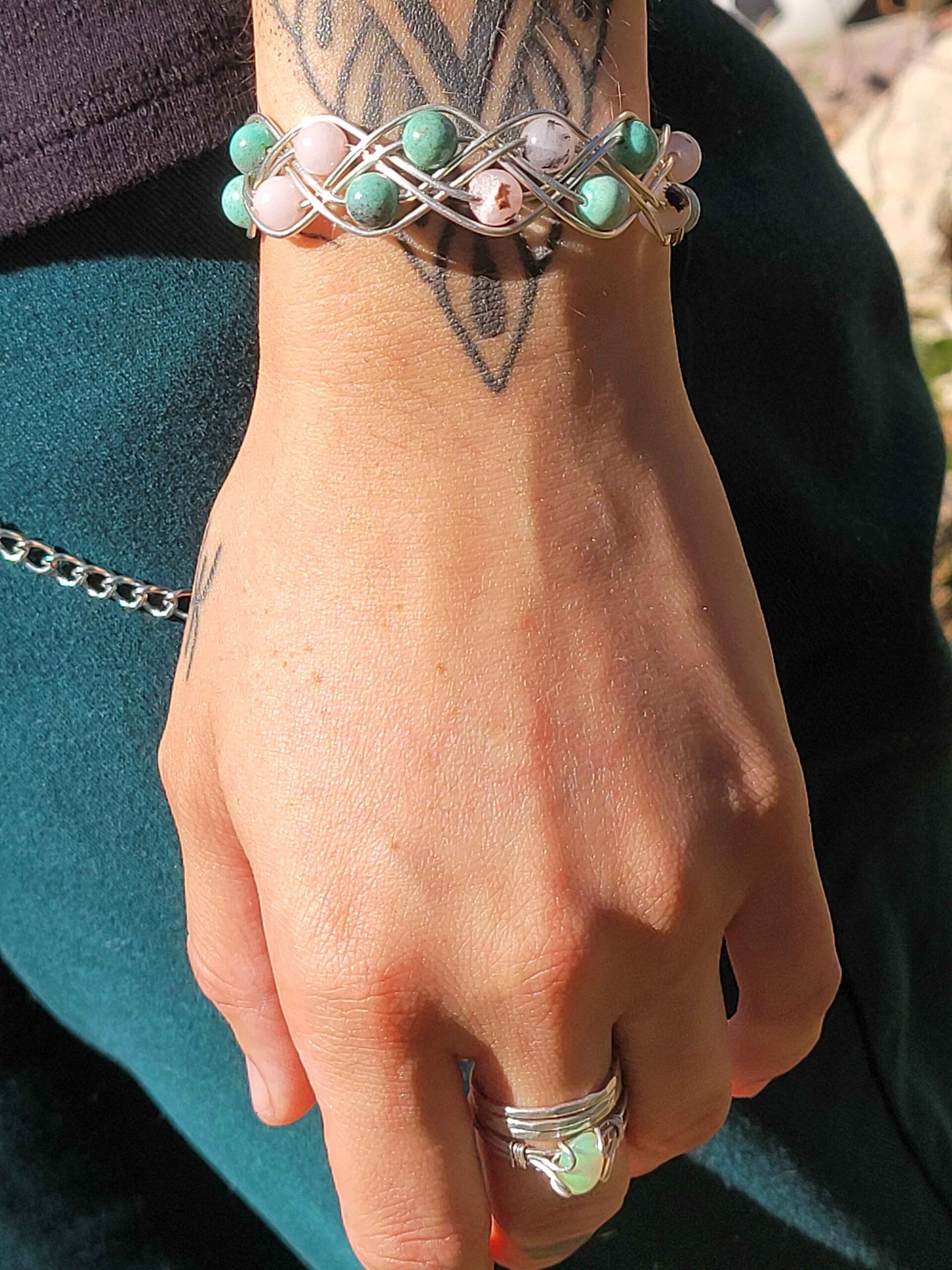 Chrysoprase & Pink Opal Double Braid Bracelet - Image 2