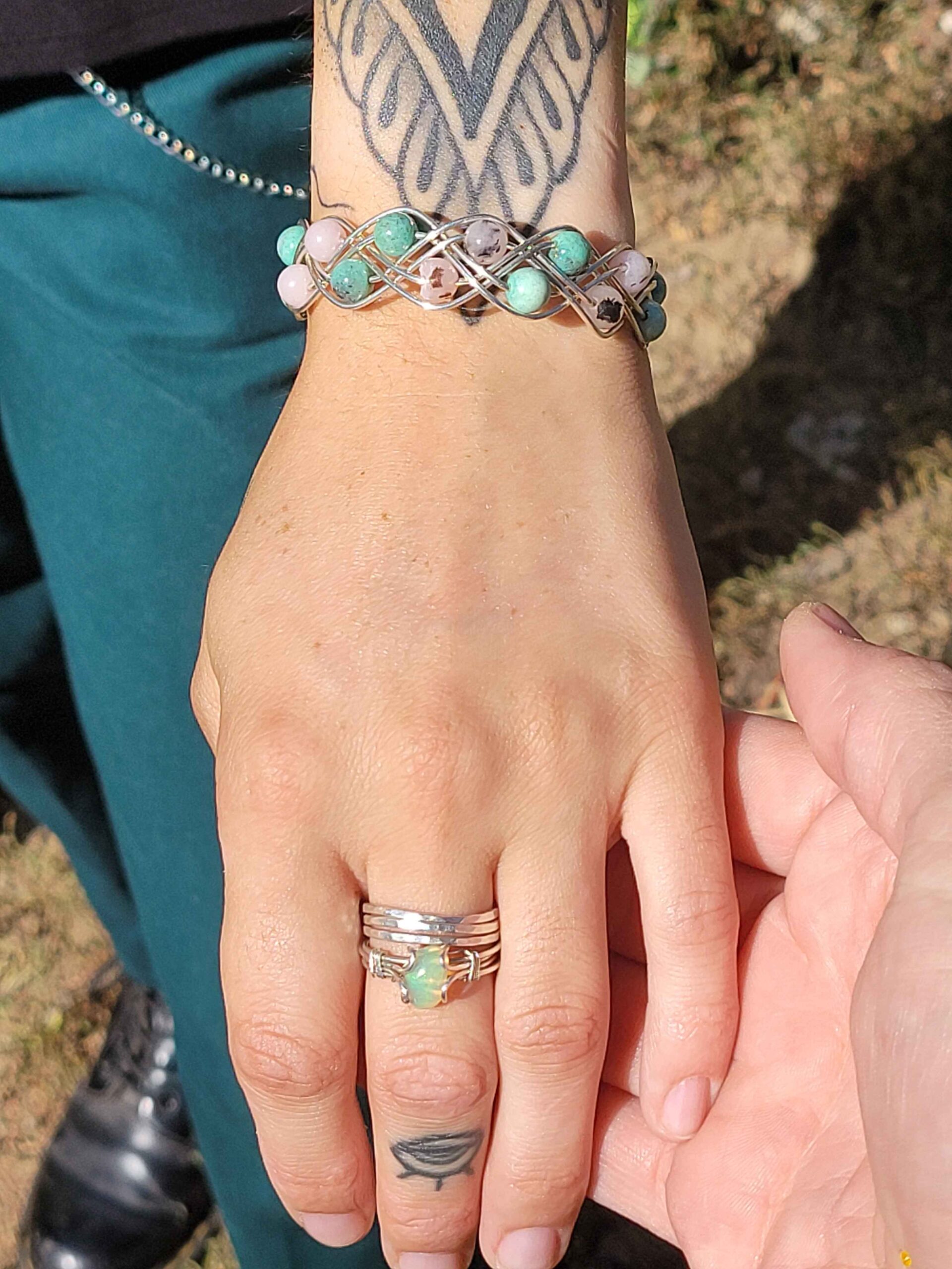 Chrysoprase & Pink Opal Double Braid Bracelet - Image 4