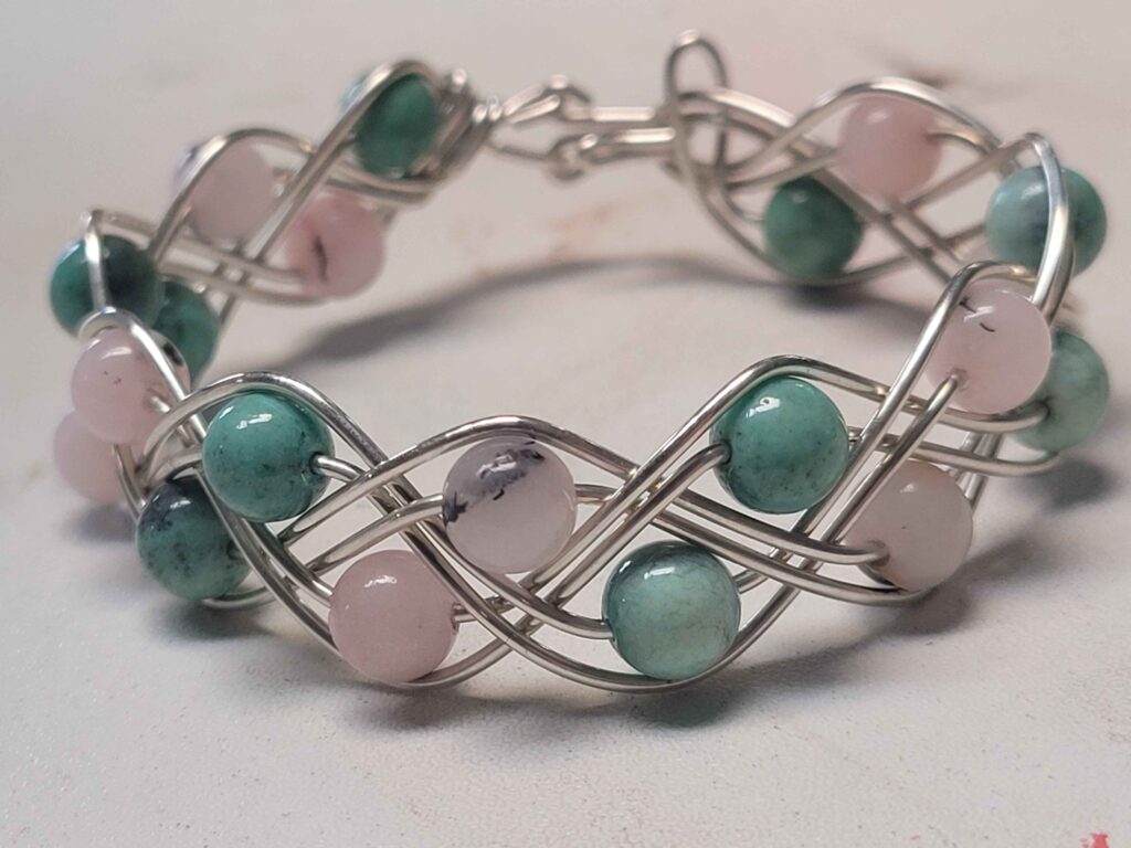 Chrysoprase & Pink Opal Double Braid Bracelet