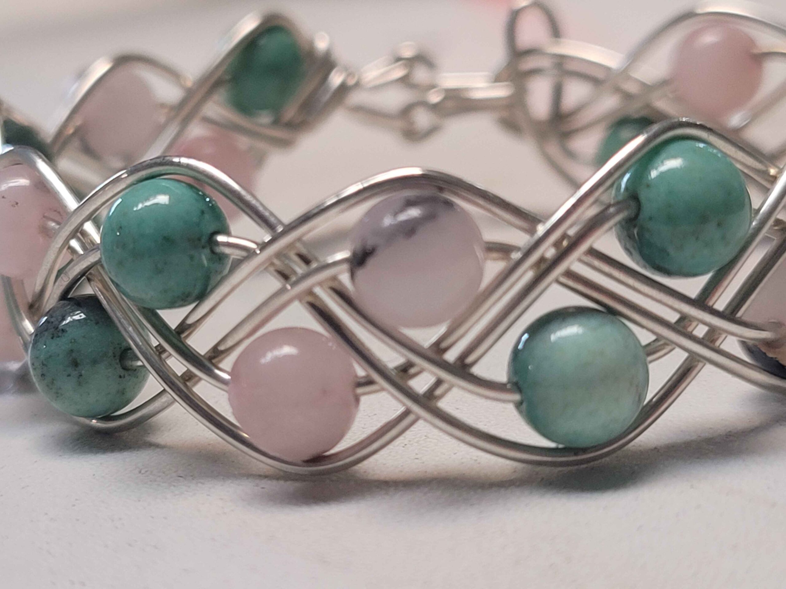 Chrysoprase & Pink Opal Double Braid Bracelet - Image 7