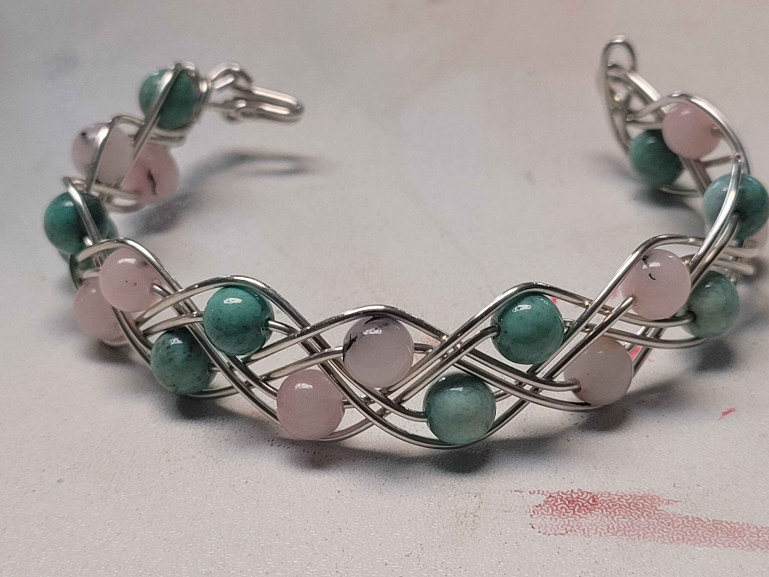 Chrysoprase & Pink Opal Double Braid Bracelet - Image 9
