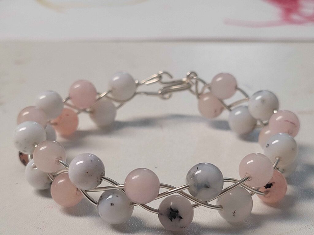 Pink Opal & White Opal Braid Bracelet
