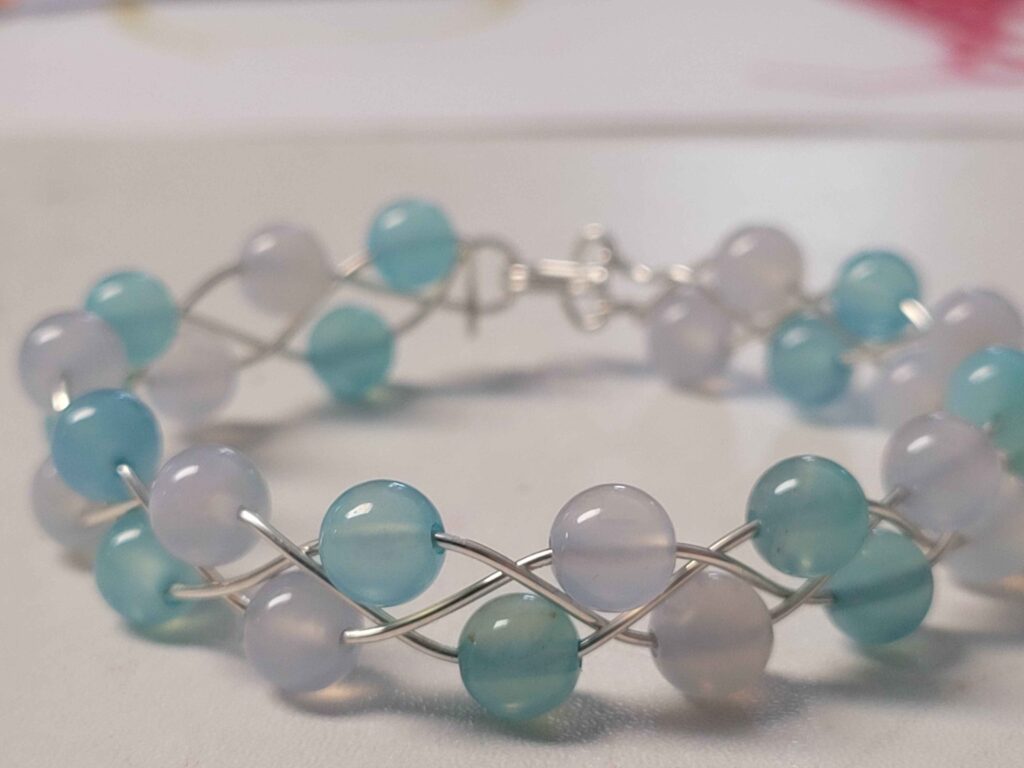 Pale Chalcedony & Light Blue Chalcedony Braid Bracelet