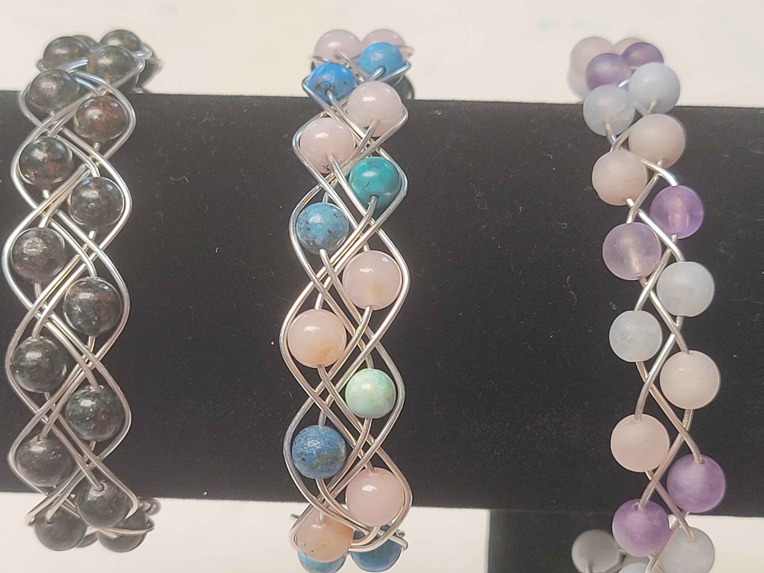 Pink Opal and Blue Crysocolla Double Braid Bracelet - Image 2