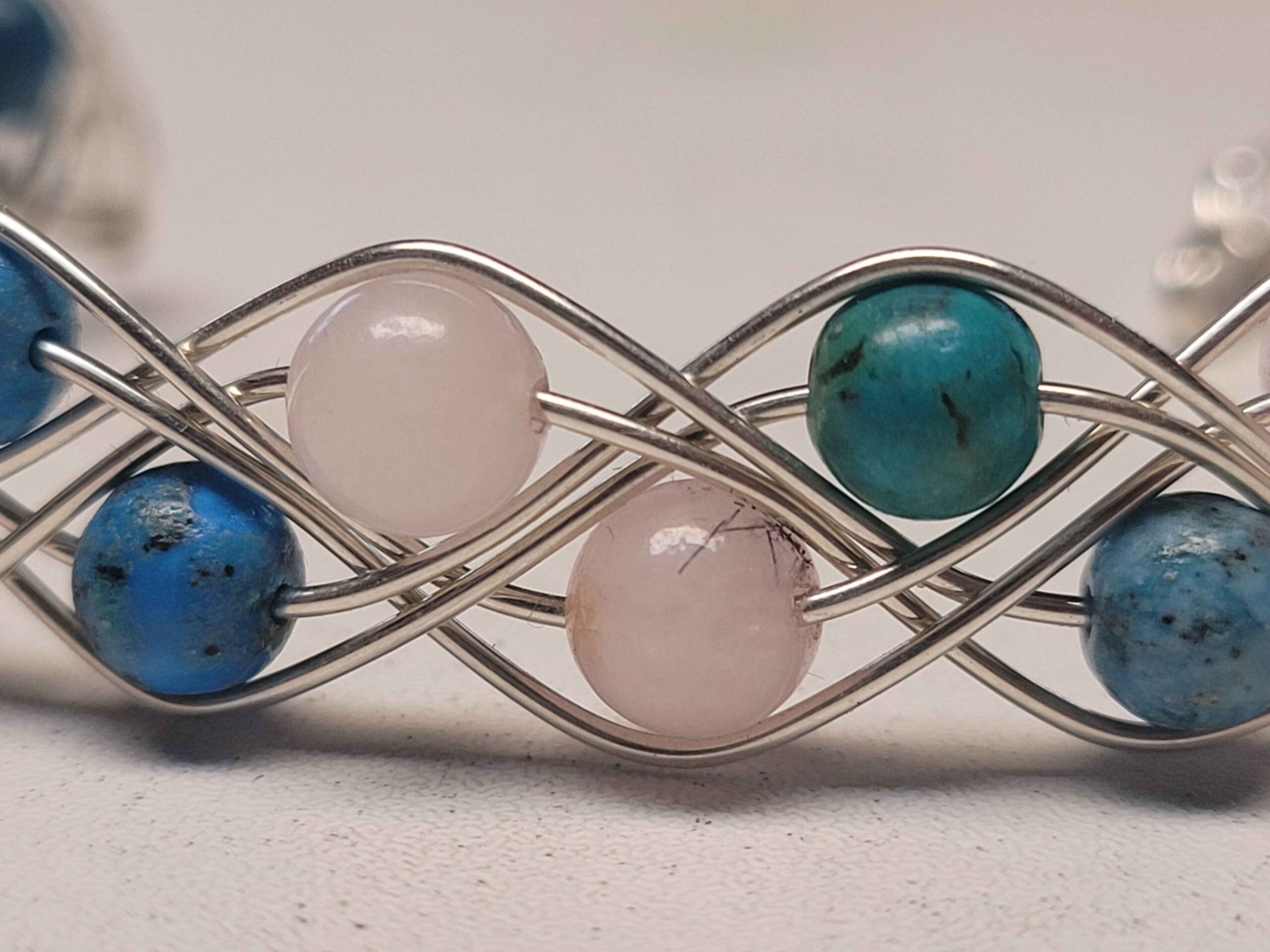 Pink Opal and Blue Crysocolla Double Braid Bracelet - Image 3