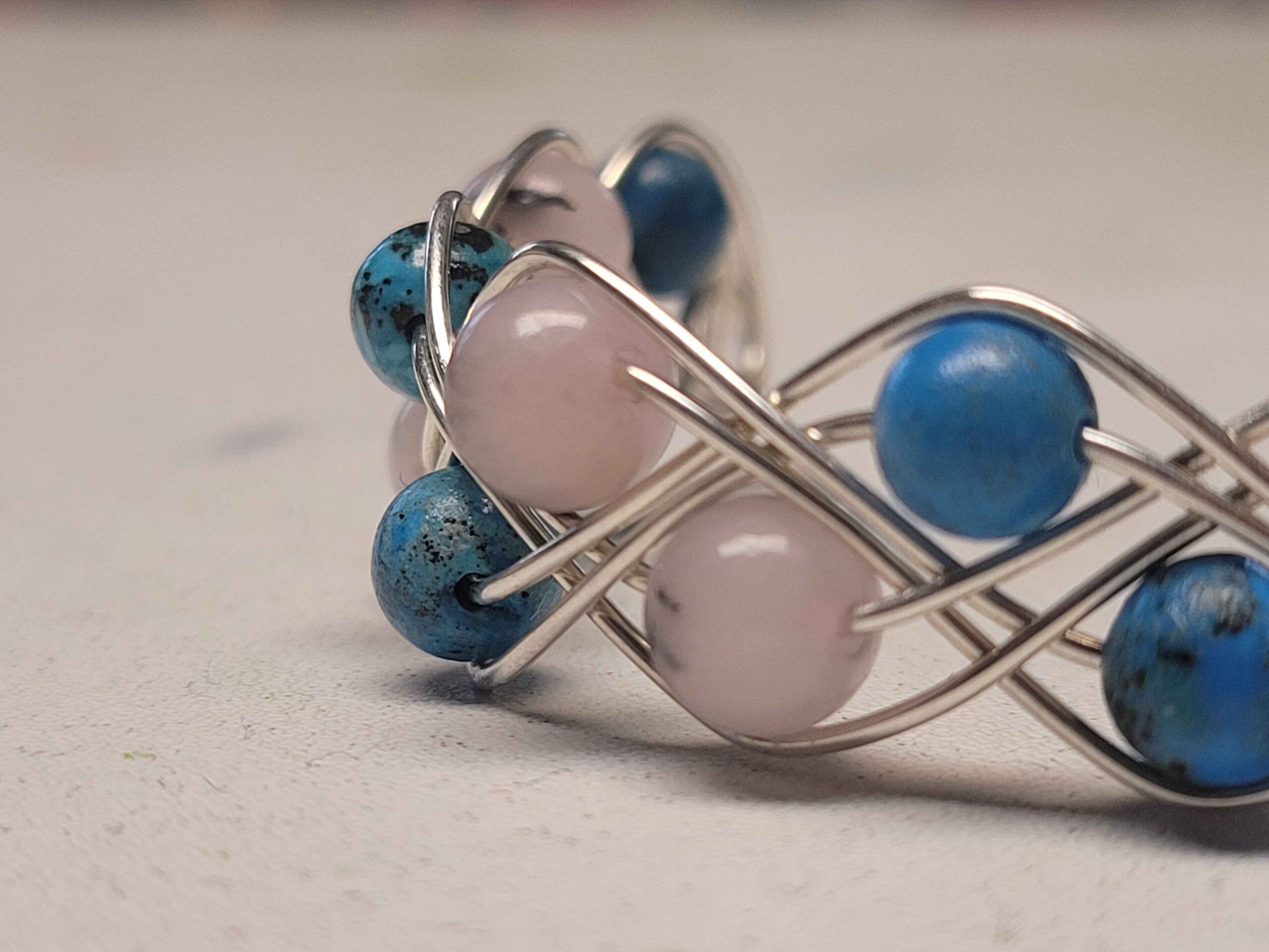Pink Opal and Blue Crysocolla Double Braid Bracelet - Image 4