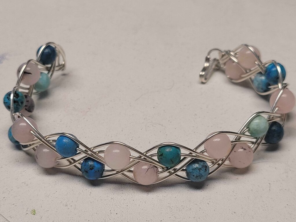 Pink Opal and Blue Crysocolla Double Braid Bracelet
