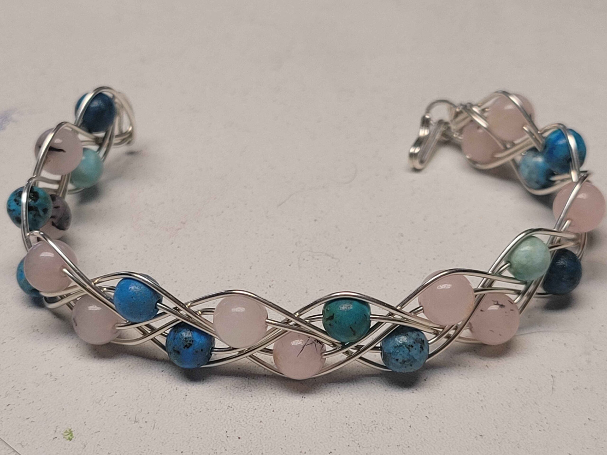 Pink Opal and Blue Crysocolla Double Braid Bracelet