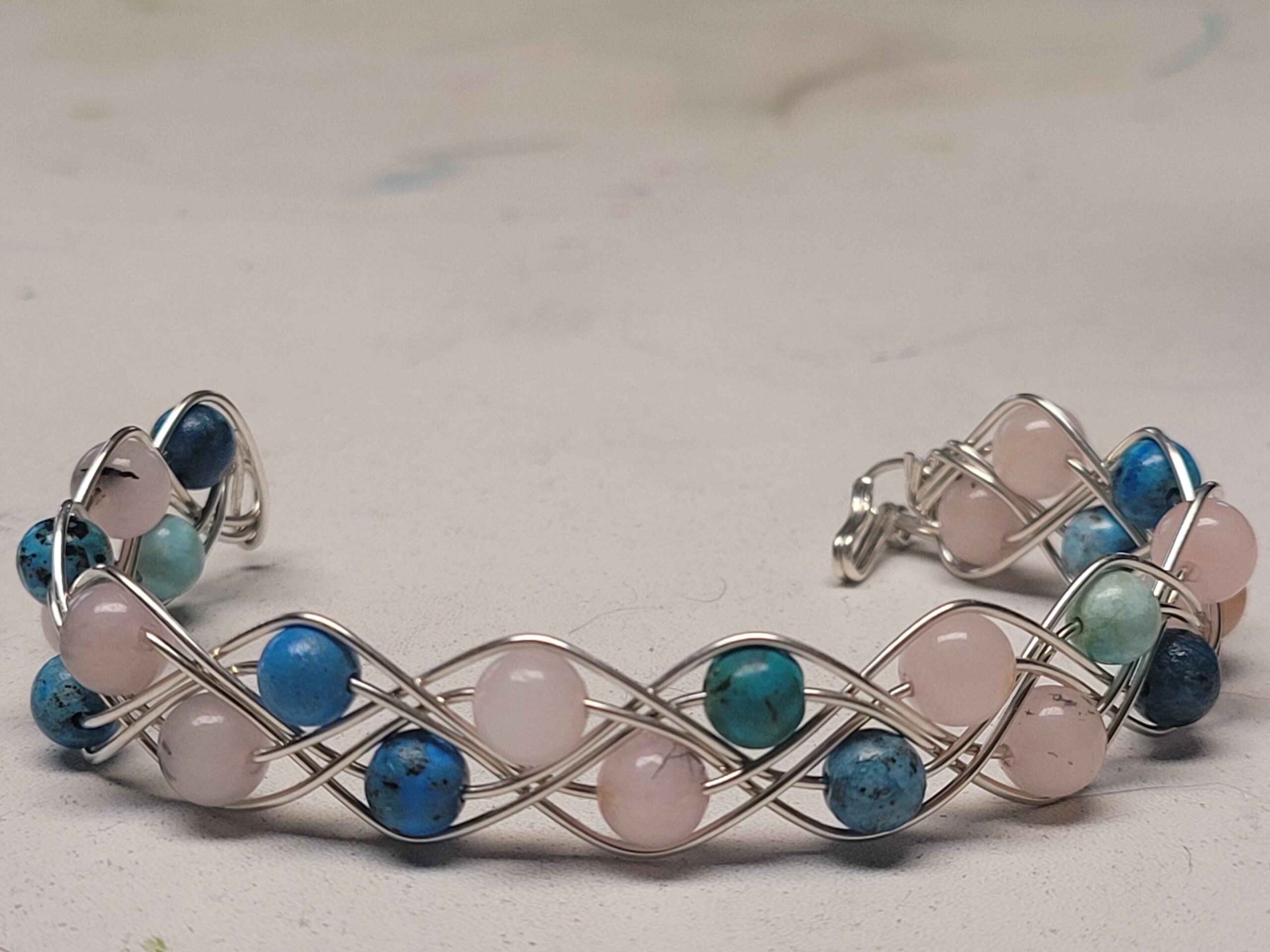 Pink Opal and Blue Crysocolla Double Braid Bracelet - Image 6