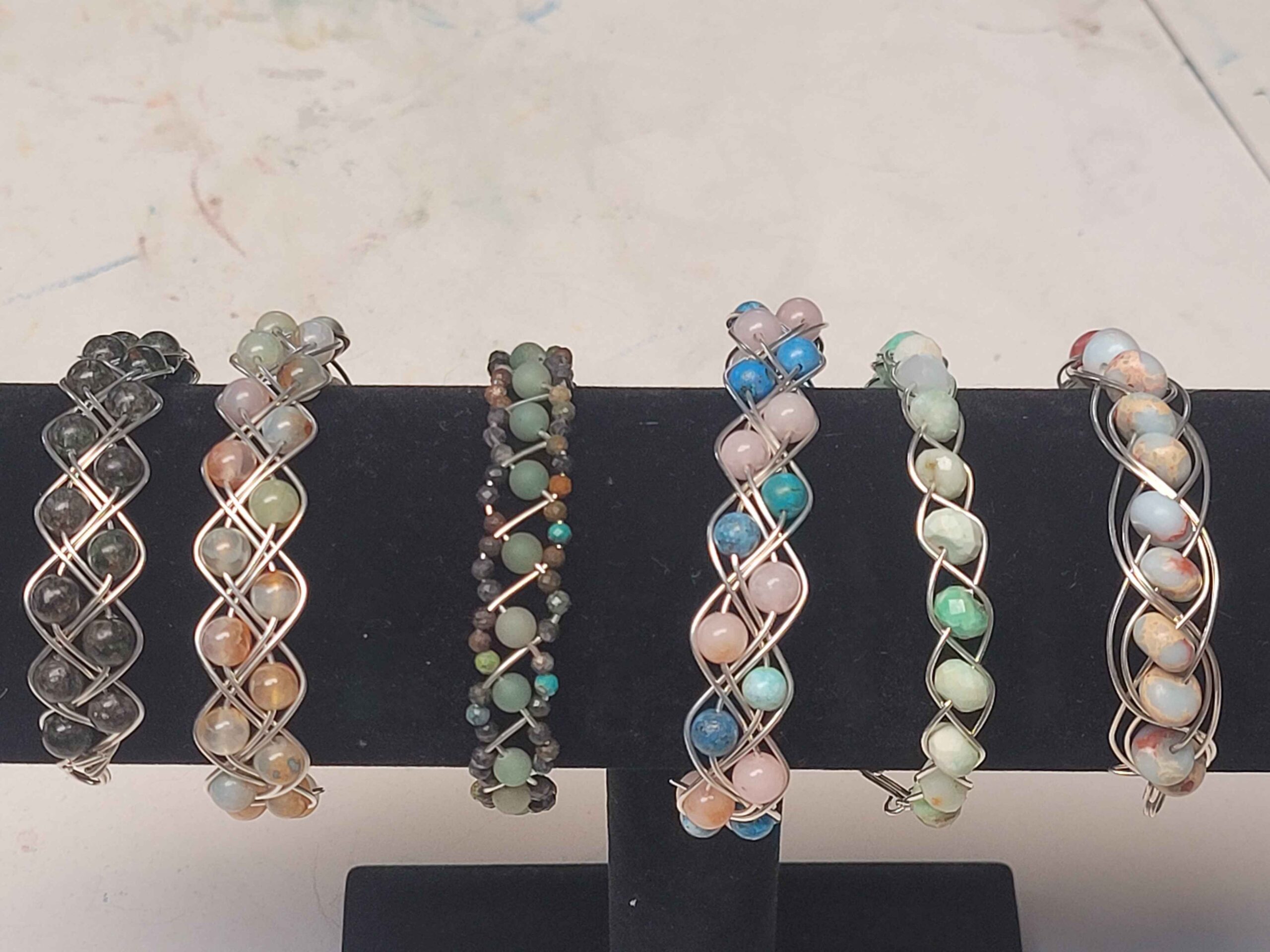 Pink Opal and Blue Crysocolla Double Braid Bracelet - Image 7