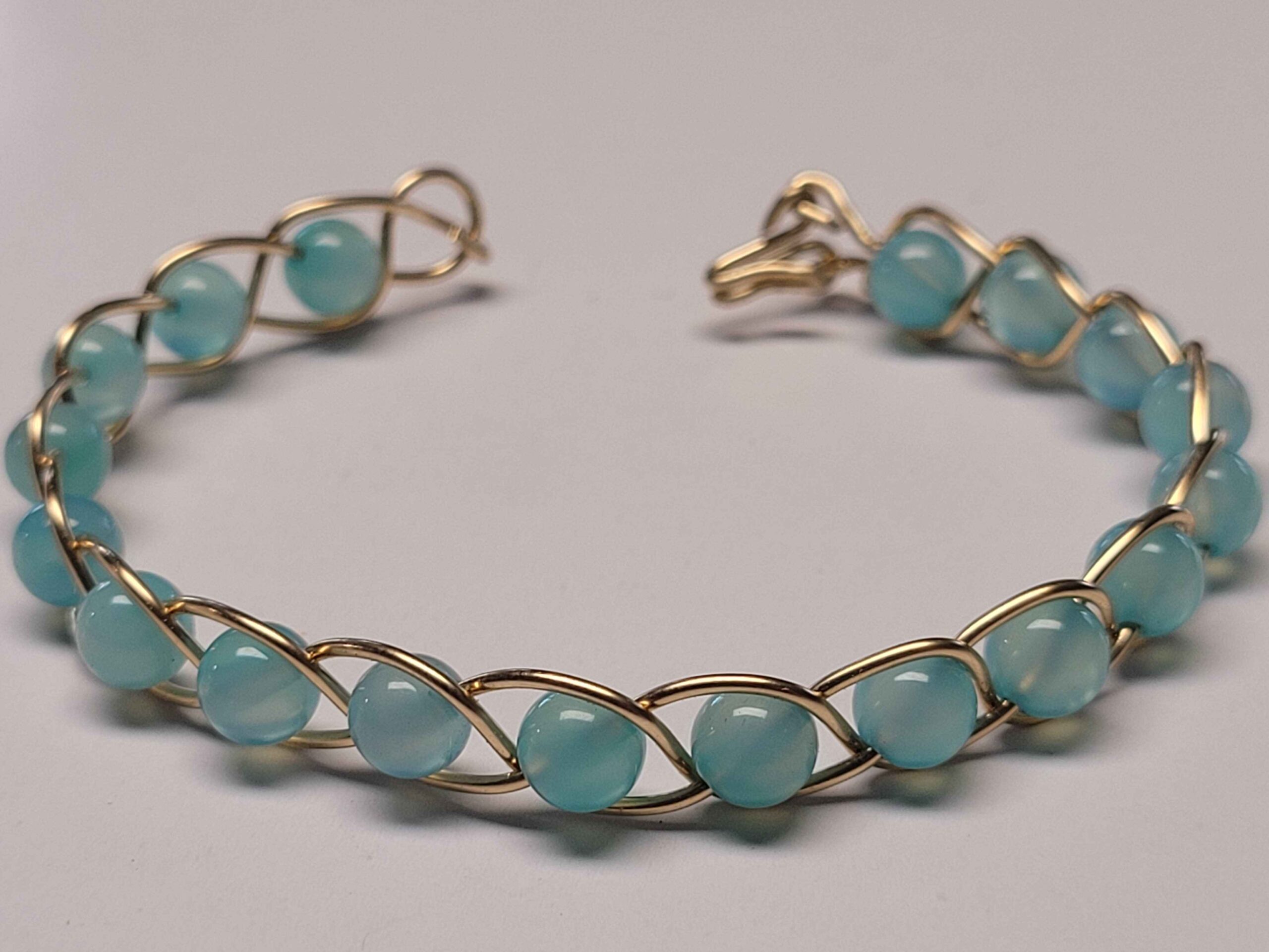 Light Blue Chalcedony & Gold Braid Bracelet - Image 8