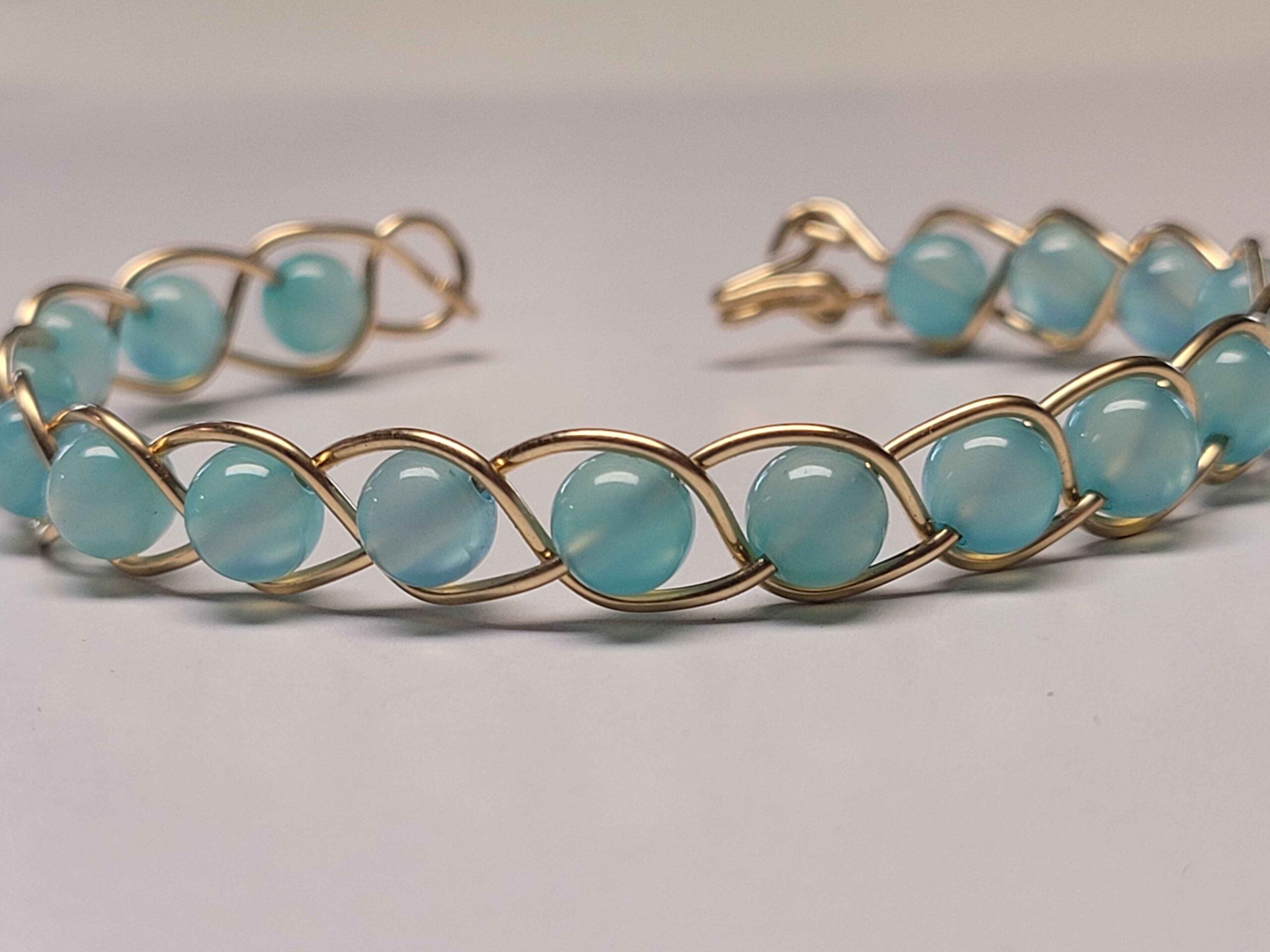 Light Blue Chalcedony & Gold Braid Bracelet - Image 9