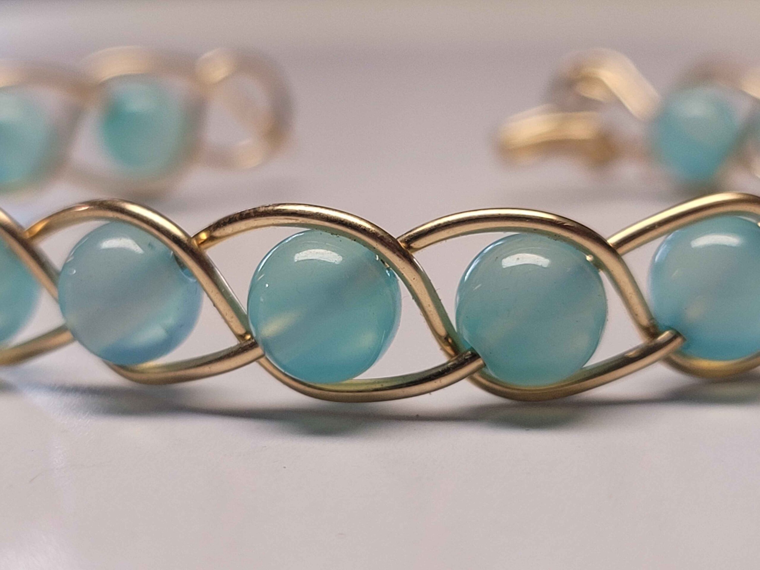 Light Blue Chalcedony & Gold Braid Bracelet - Image 10