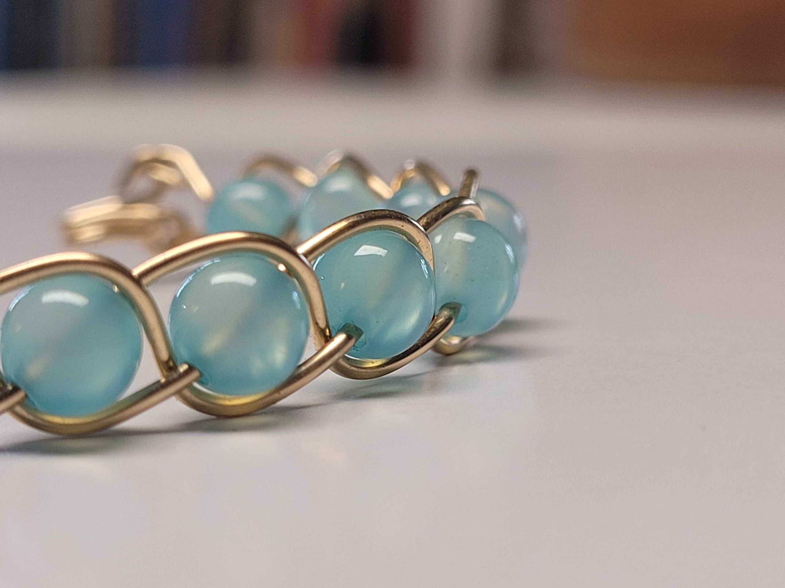 Light Blue Chalcedony & Gold Braid Bracelet - Image 11
