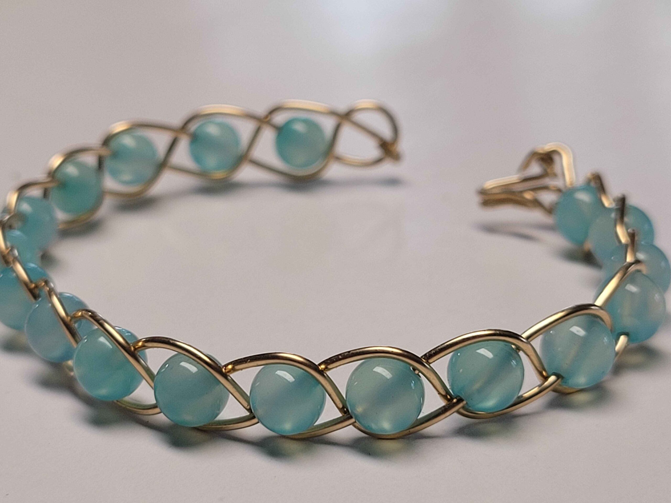 Light Blue Chalcedony & Gold Braid Bracelet - Image 12