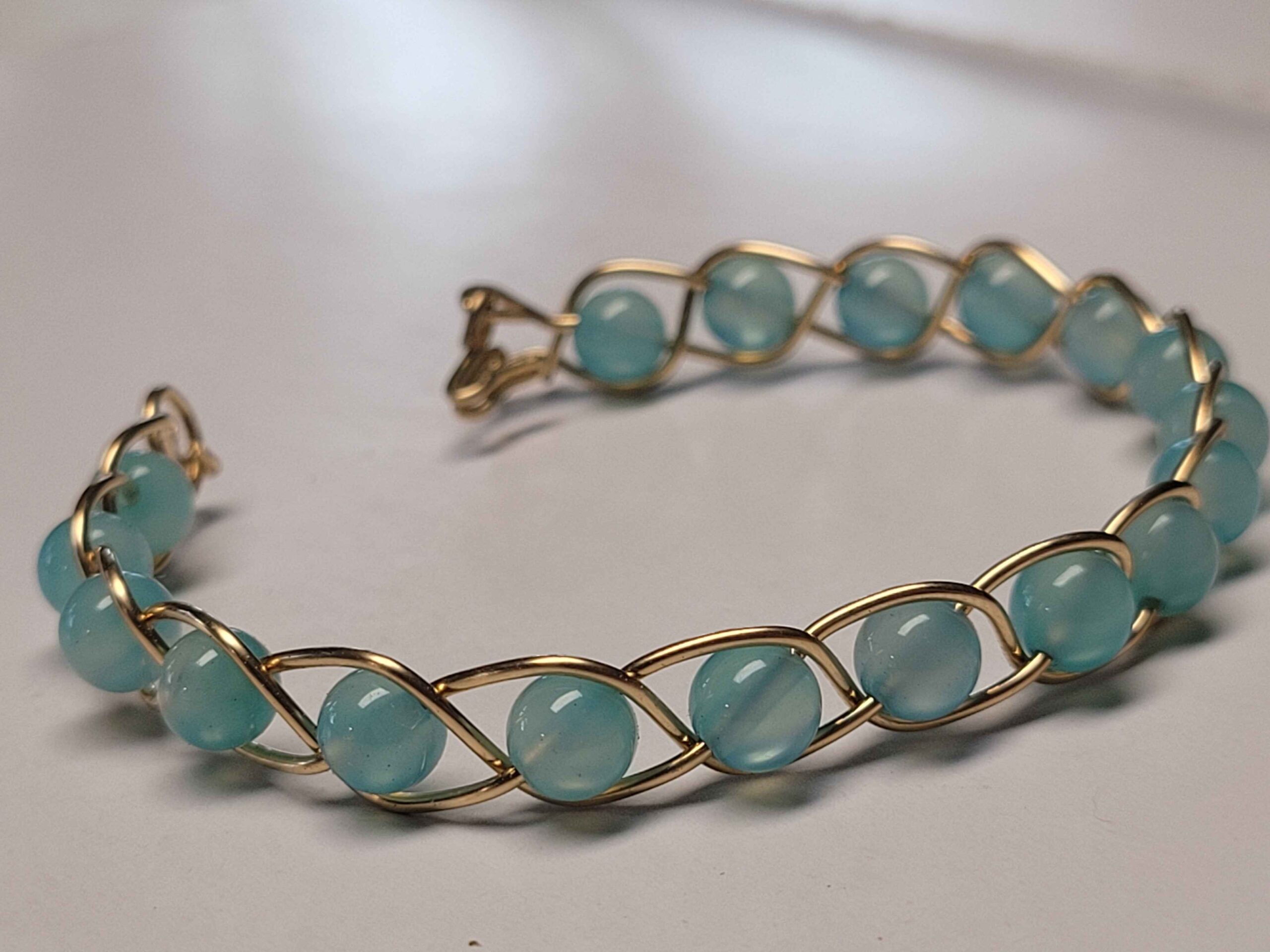 Light Blue Chalcedony & Gold Braid Bracelet - Image 13