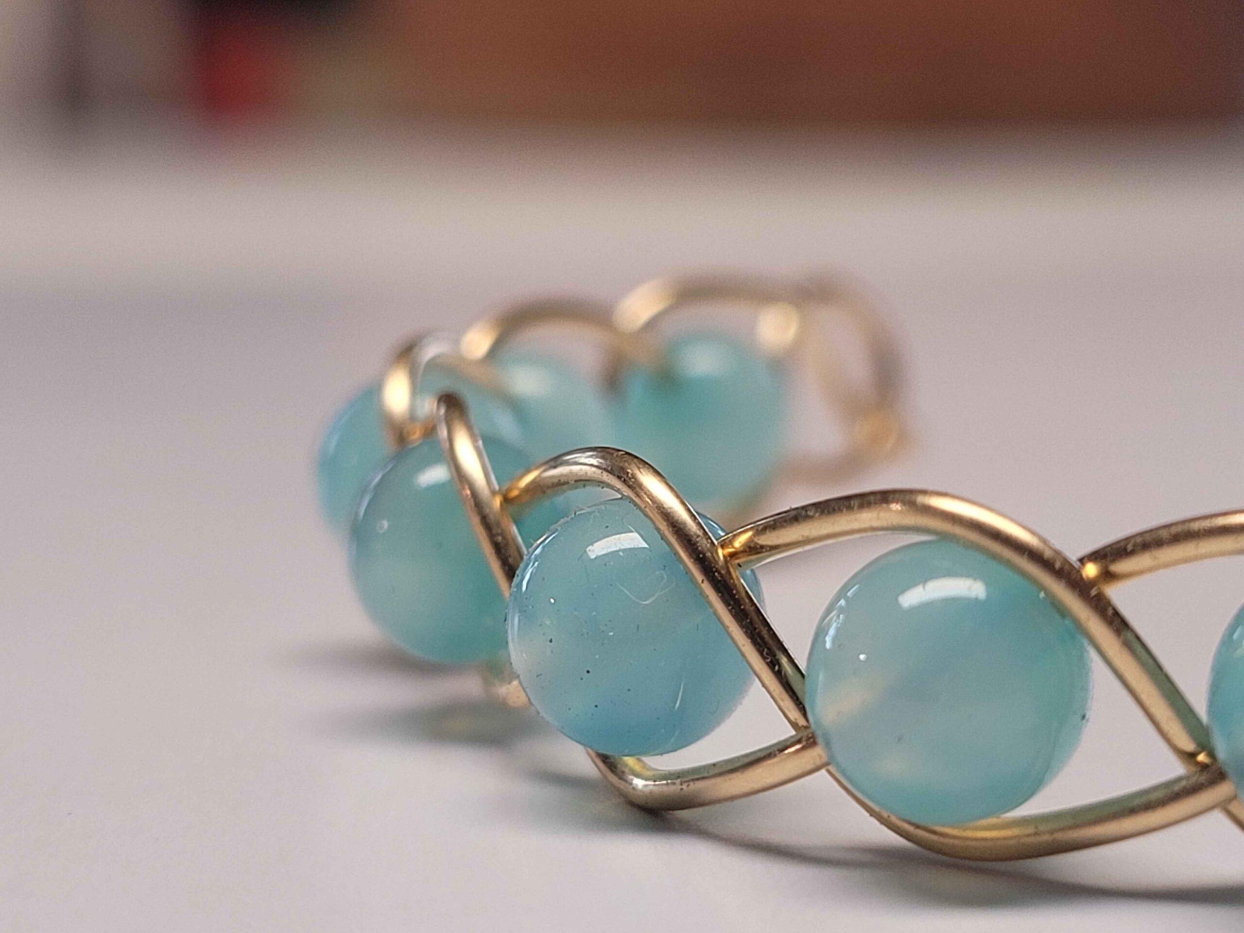 Light Blue Chalcedony & Gold Braid Bracelet - Image 14
