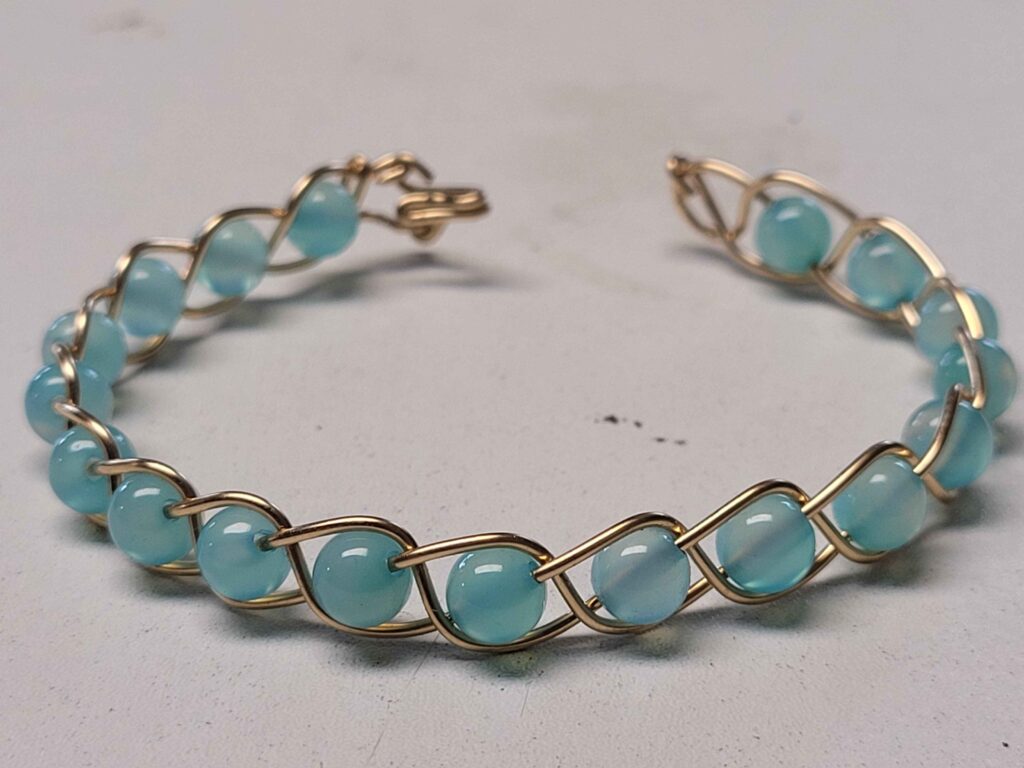 Light Blue Chalcedony & Gold Braid Bracelet