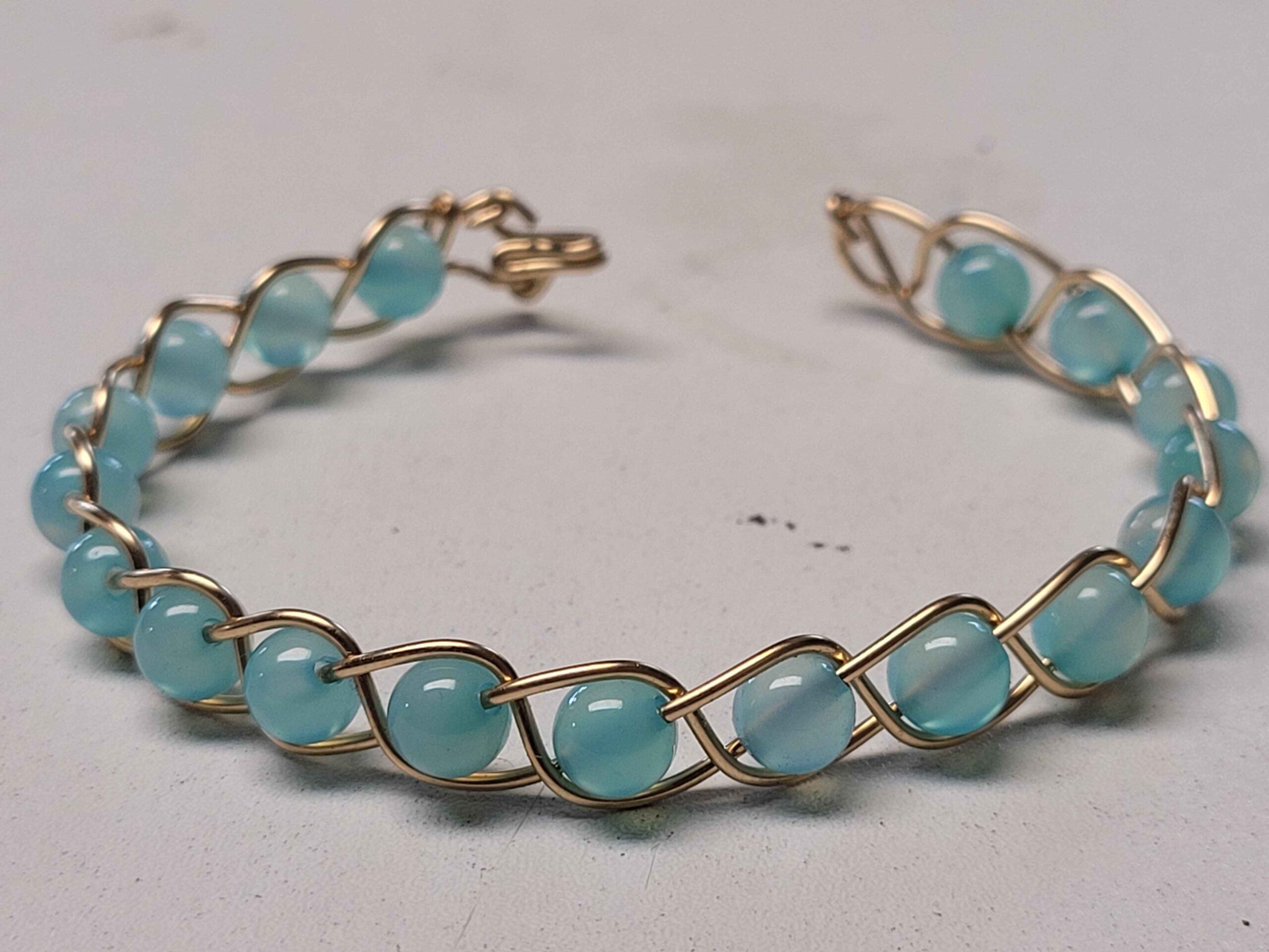 Light Blue Chalcedony & Gold Braid Bracelet