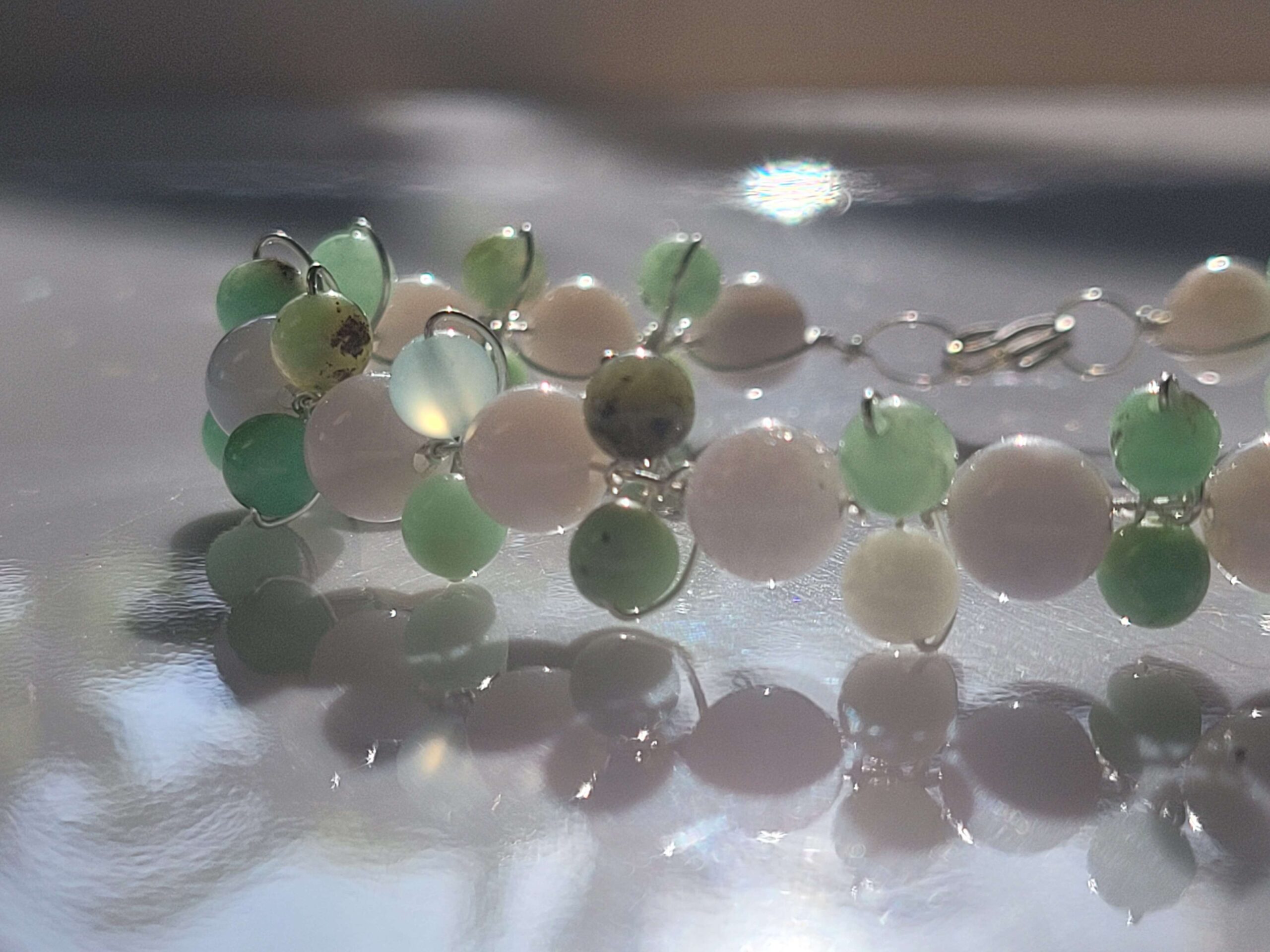 Blue Lace Agate & Chrysoprase Flower Bracelet - Image 5