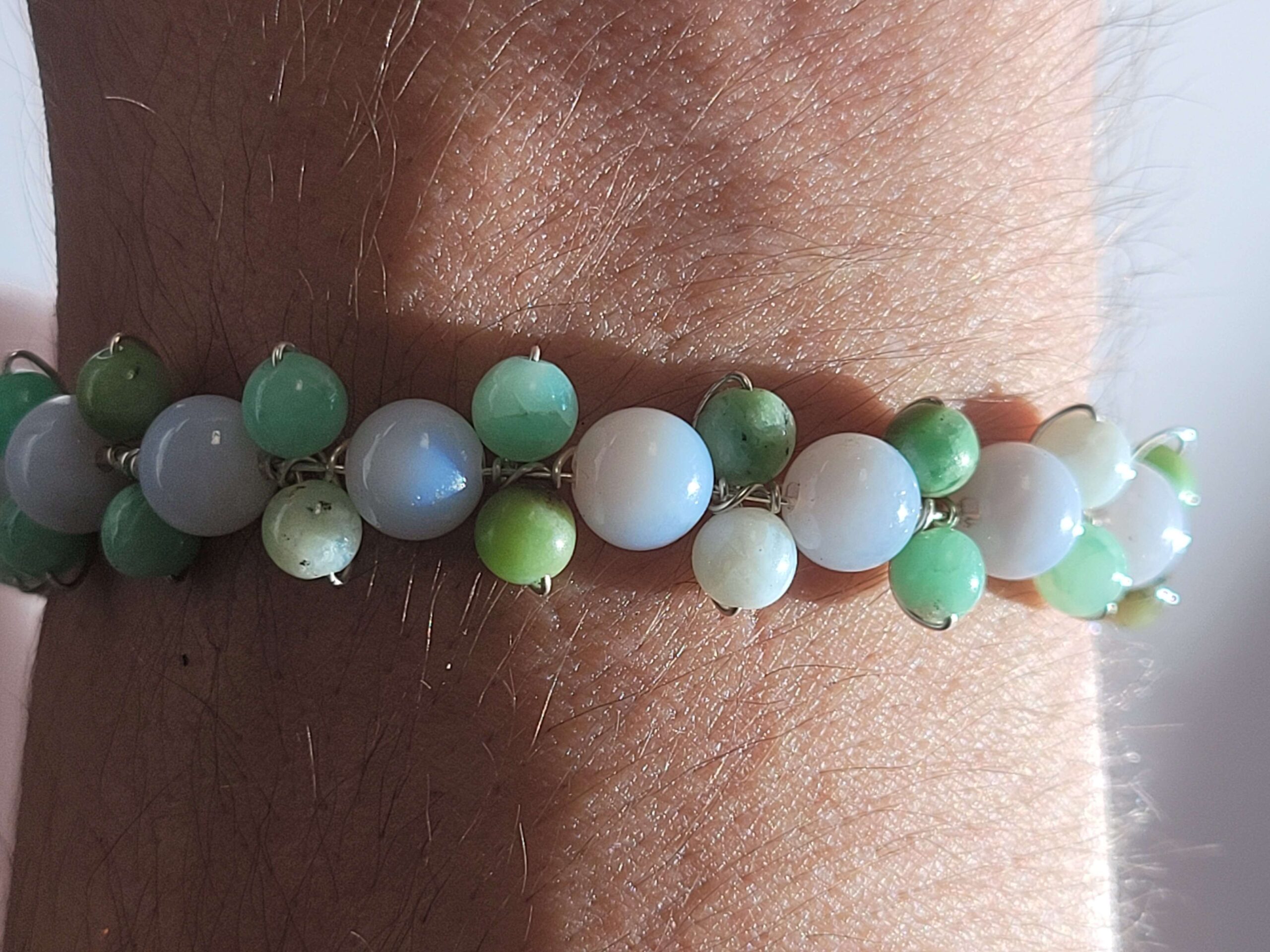 Blue Lace Agate & Chrysoprase Flower Bracelet - Image 7