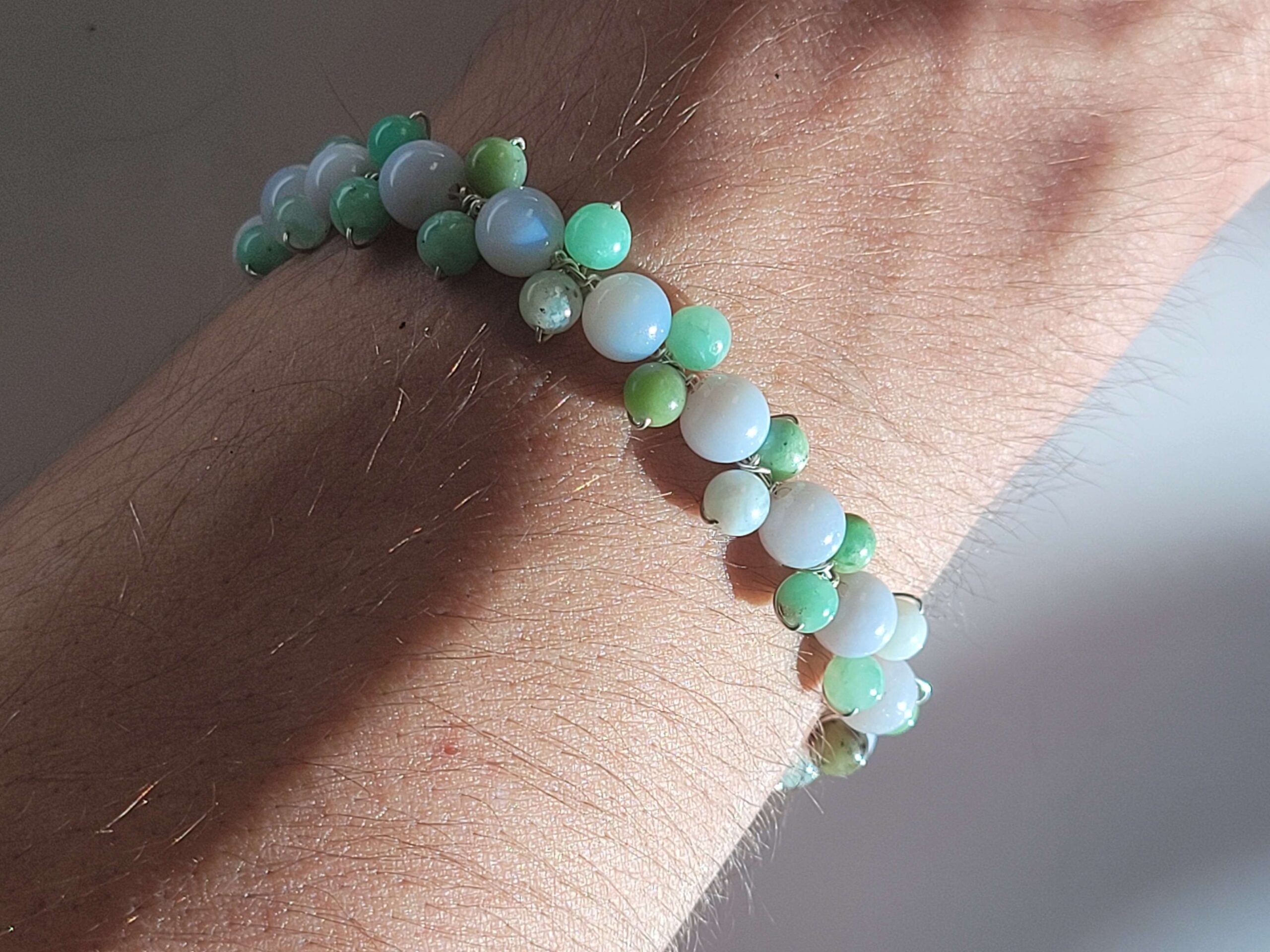 Blue Lace Agate & Chrysoprase Flower Bracelet - Image 8