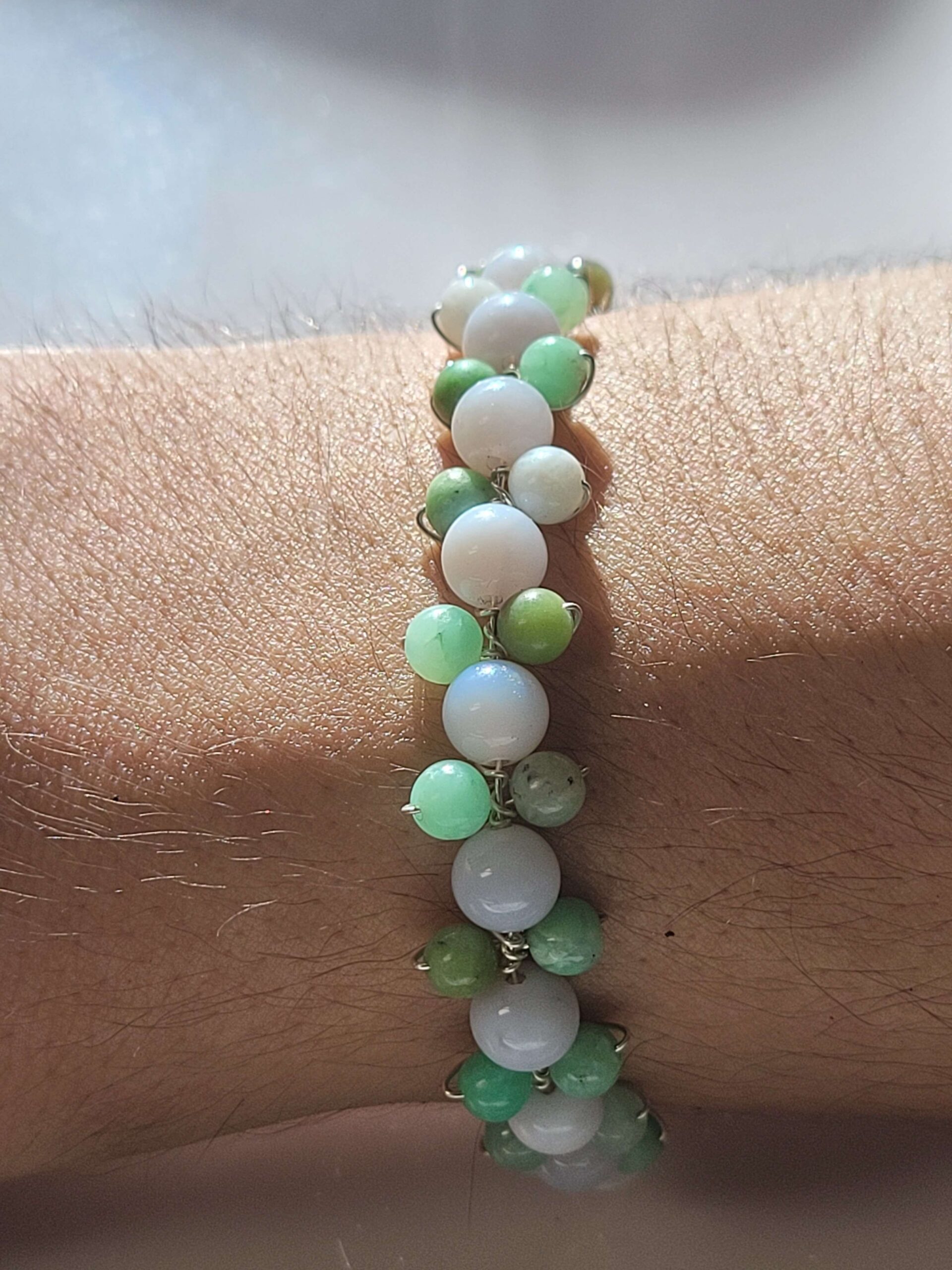 Blue Lace Agate & Chrysoprase Flower Bracelet - Image 9