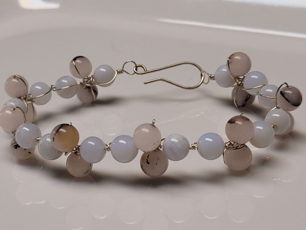 Blue Lace Agate & Pink Opal Flower Bracelet