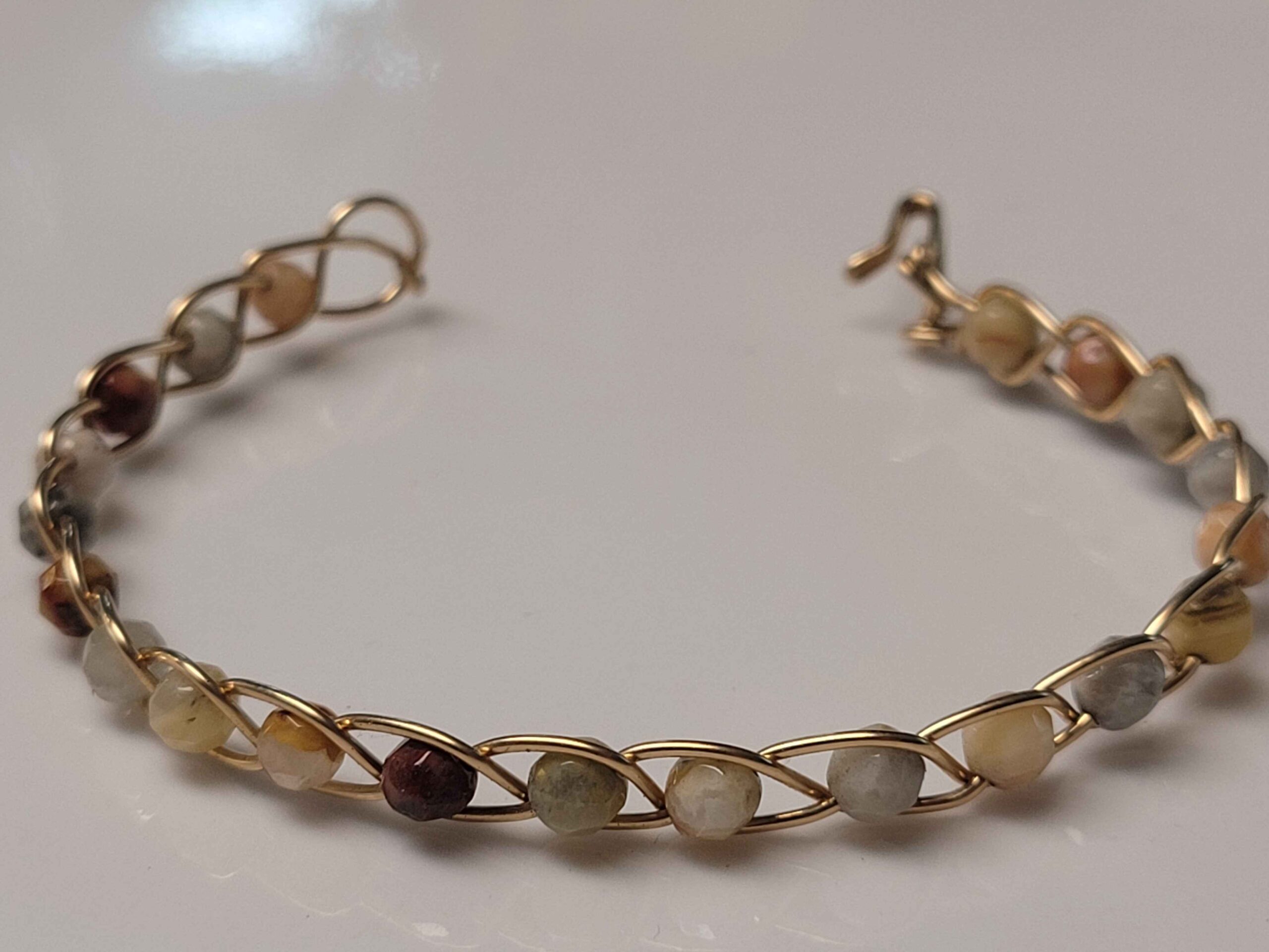 Crazy Lace Agate & Gold Braid Bracelet