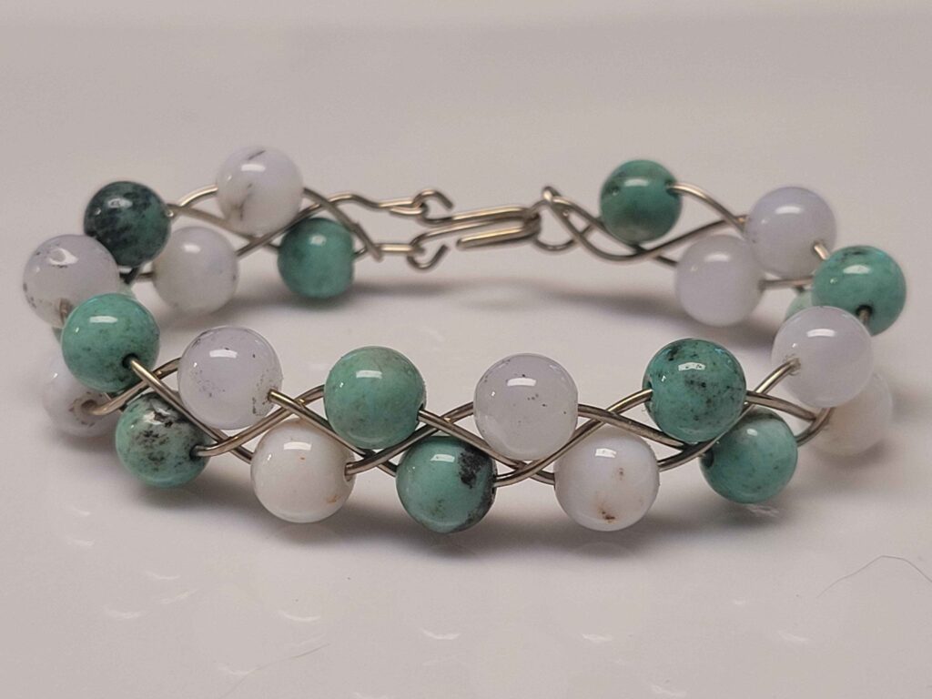 White Opal and Chrysoprase Braid Bracelet