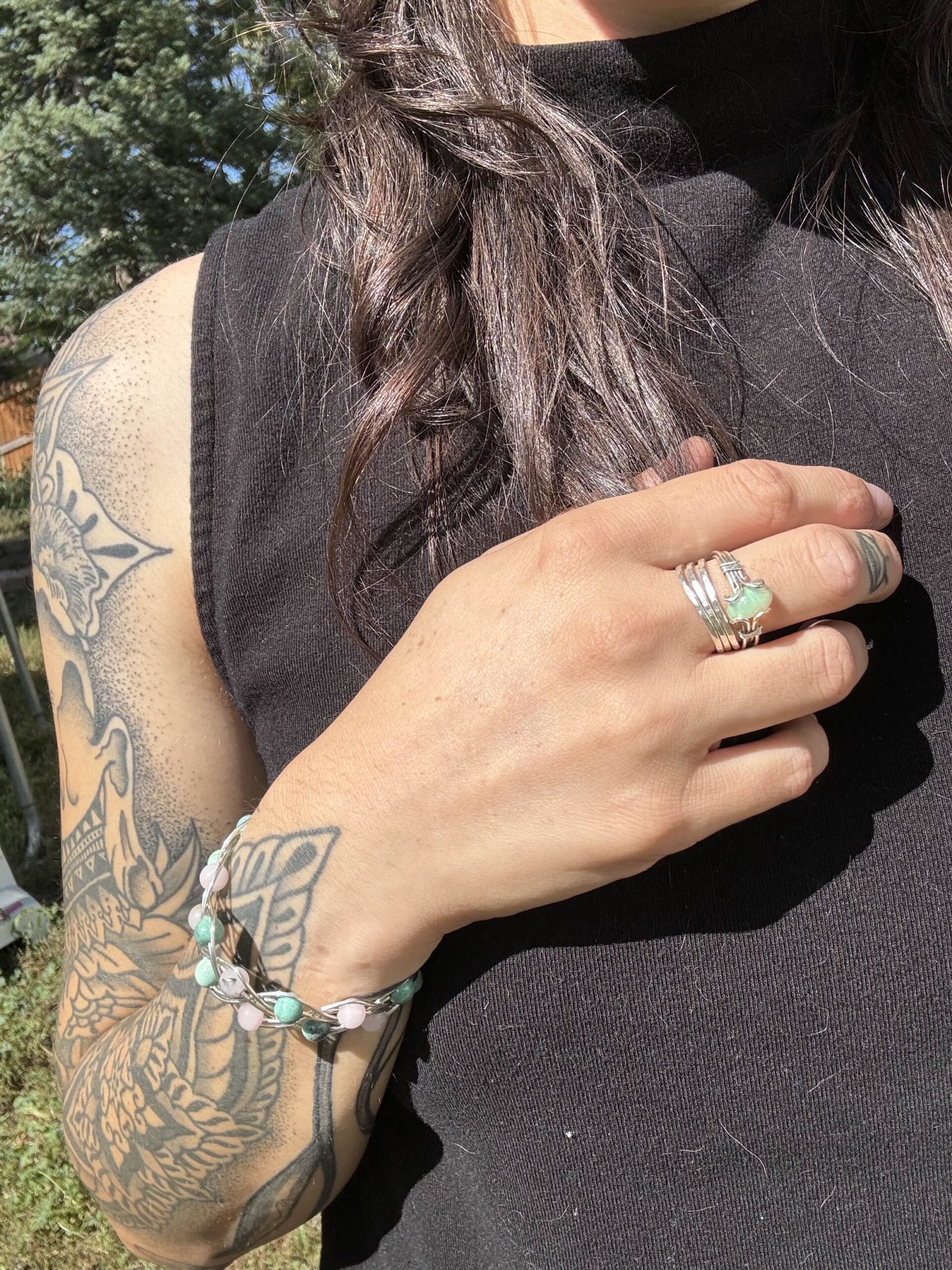 Chrysoprase & Pink Opal Double Braid Bracelet - Image 10